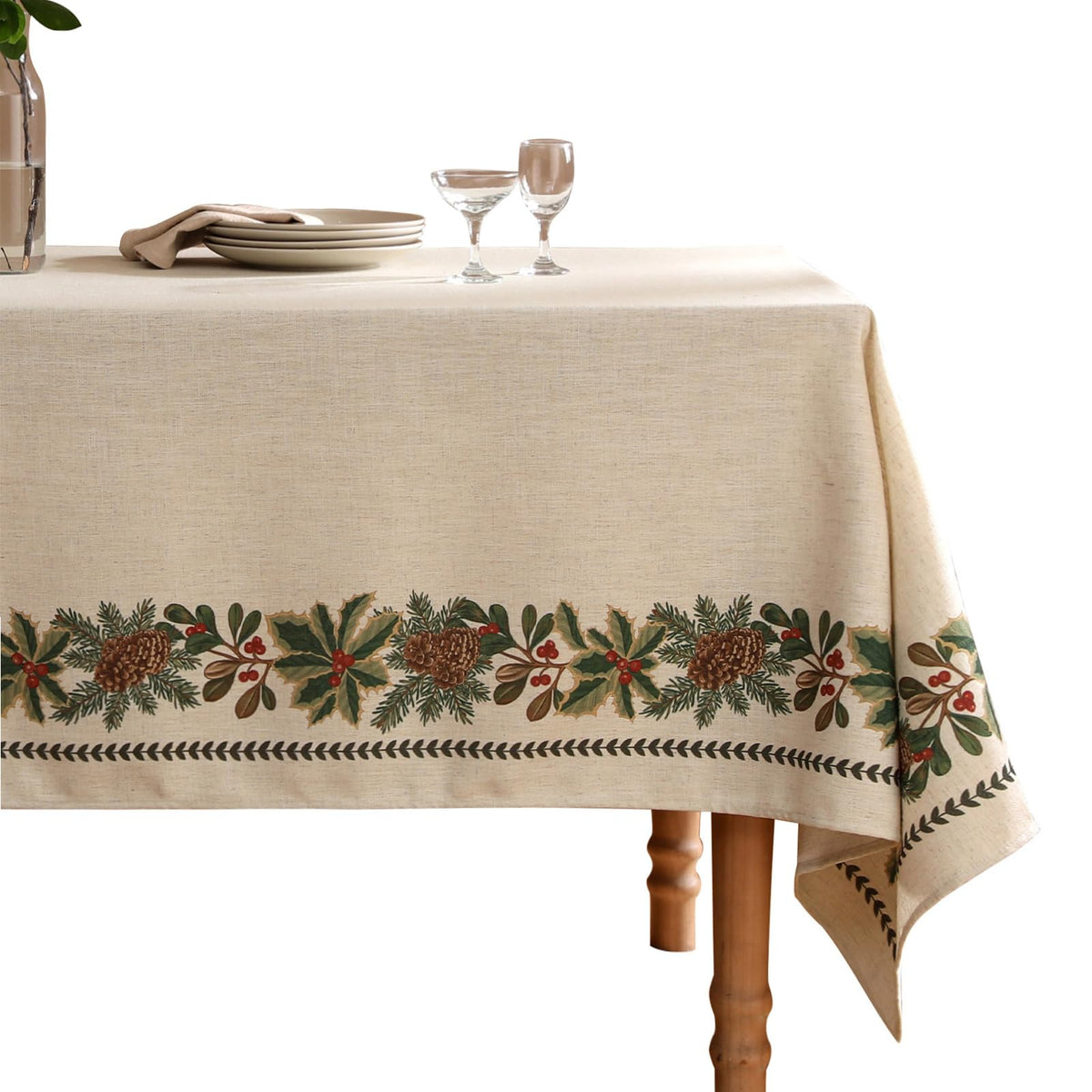 ISAENNE Designer Linen Rectangular Long Tablecloth,118"x67"-Serenity G