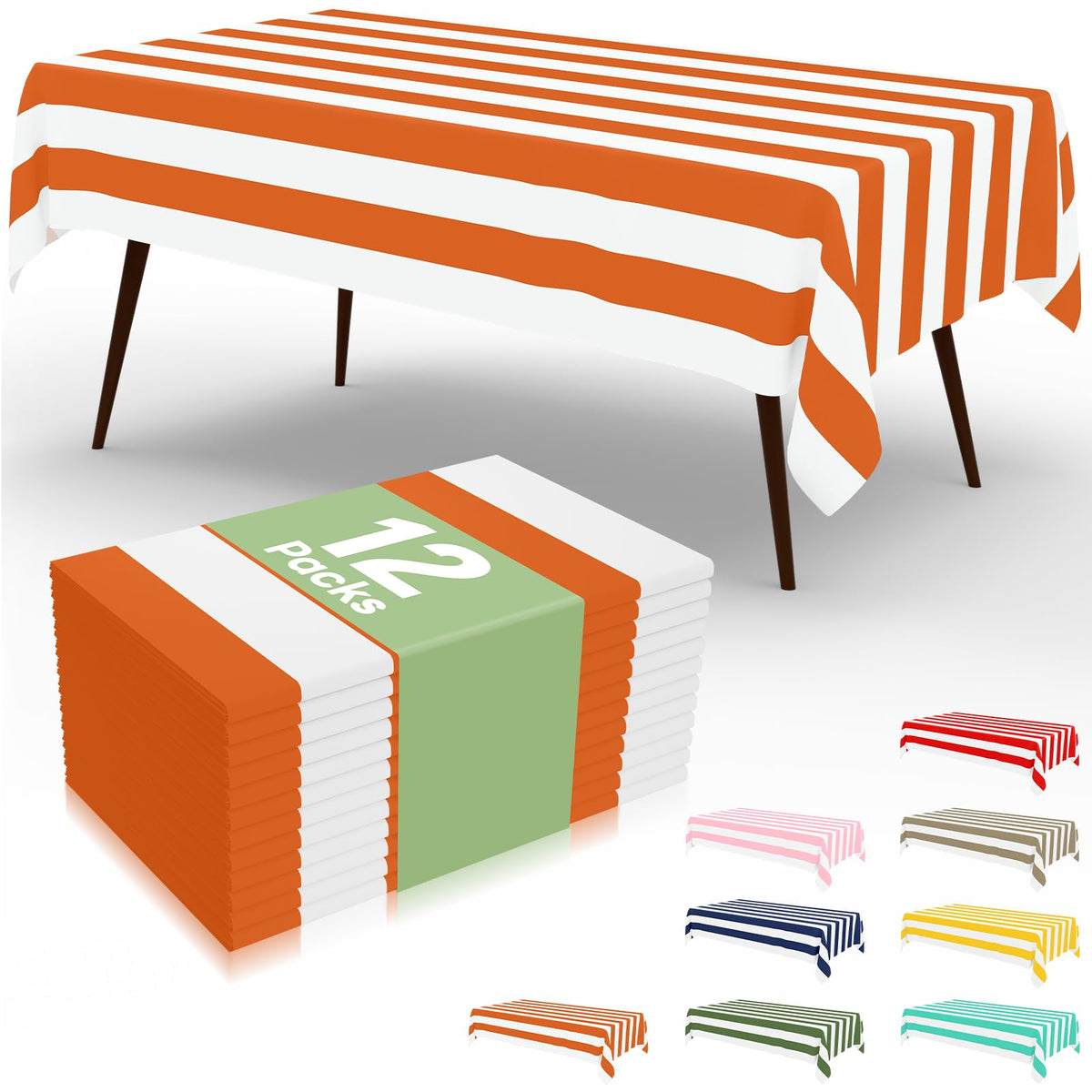 misaya 12 Packs Striped Disposable Table Cloth, 54 x 108 Inch Waterproof Rectangle Tablecloth, Leakproof & Sturdy Decorative Table Covers for Picnic, Party and Outdoor, Brown and White