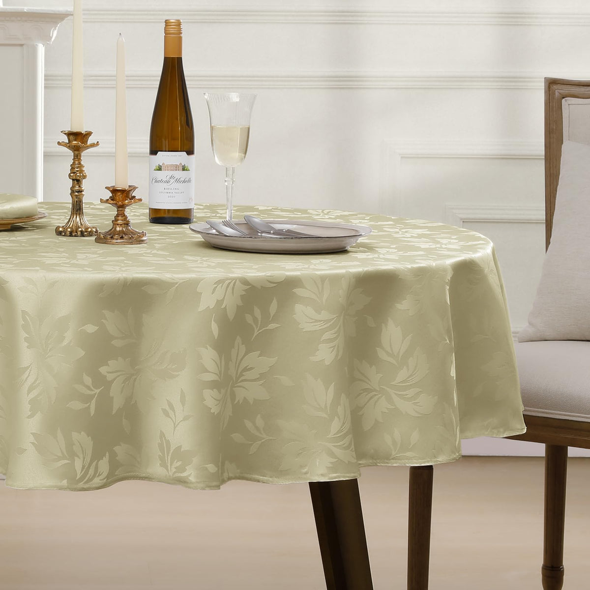 Romanstile Jacquard Rectangle Tablecloth 60 x 120 Inch, White