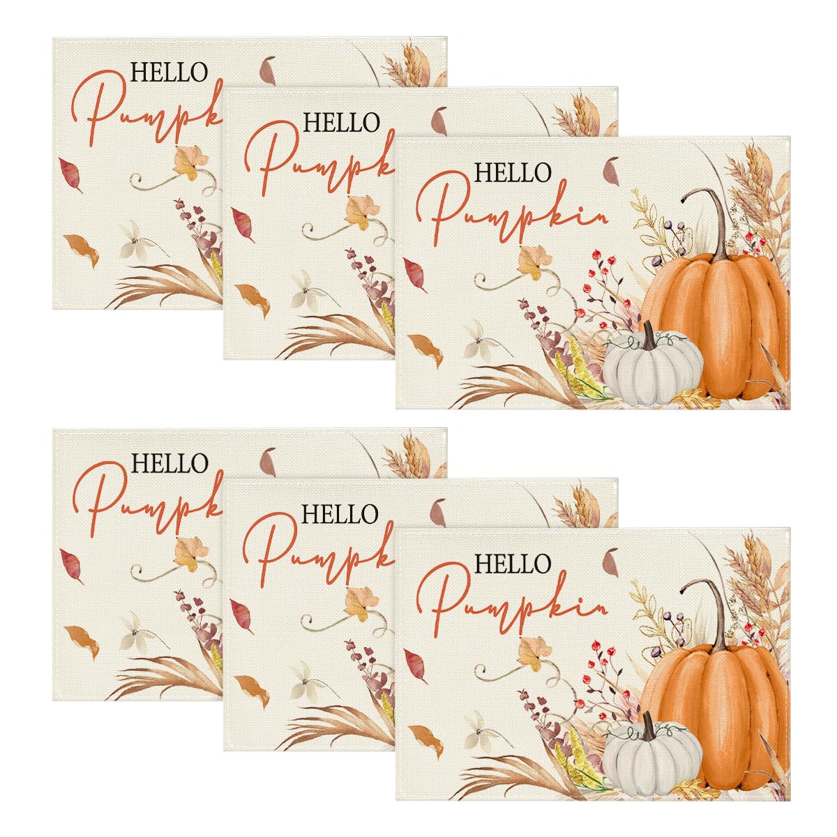 Artoid Mode Hello Pumpkin Fall Placemats Set of 4-12 x 18 Inch