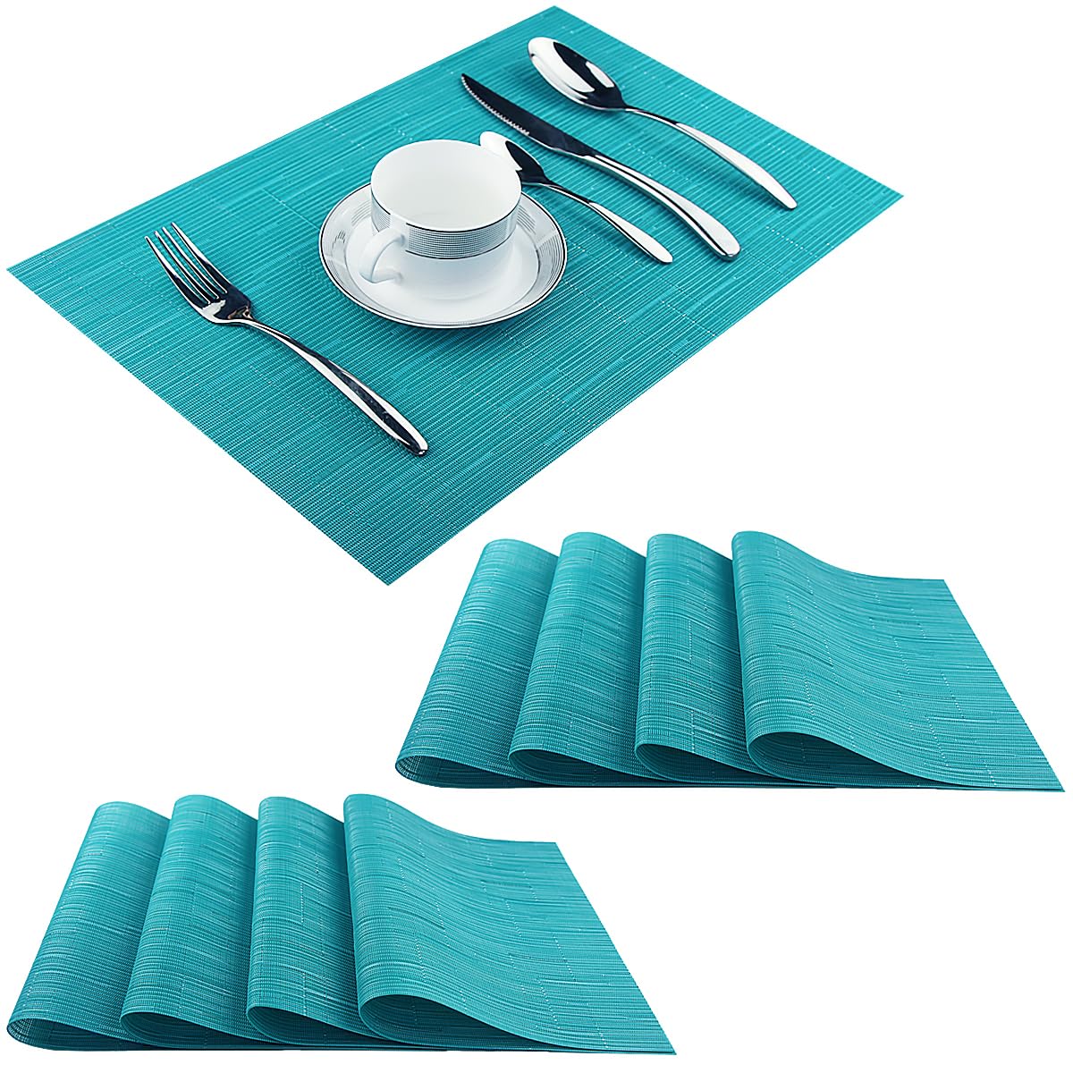 PIGCHCY Placemats,Washable Vinyl Woven Table Mats,Elegant Durable Placemats for Dining Table Set of 4 (18 x 12 inches, Pure Black)