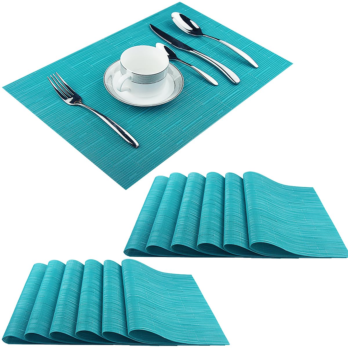 PIGCHCY Placemats,Washable Vinyl Woven Table Mats,Elegant Durable Placemats for Dining Table Set of 4 (18 x 12 inches, Pure Black)