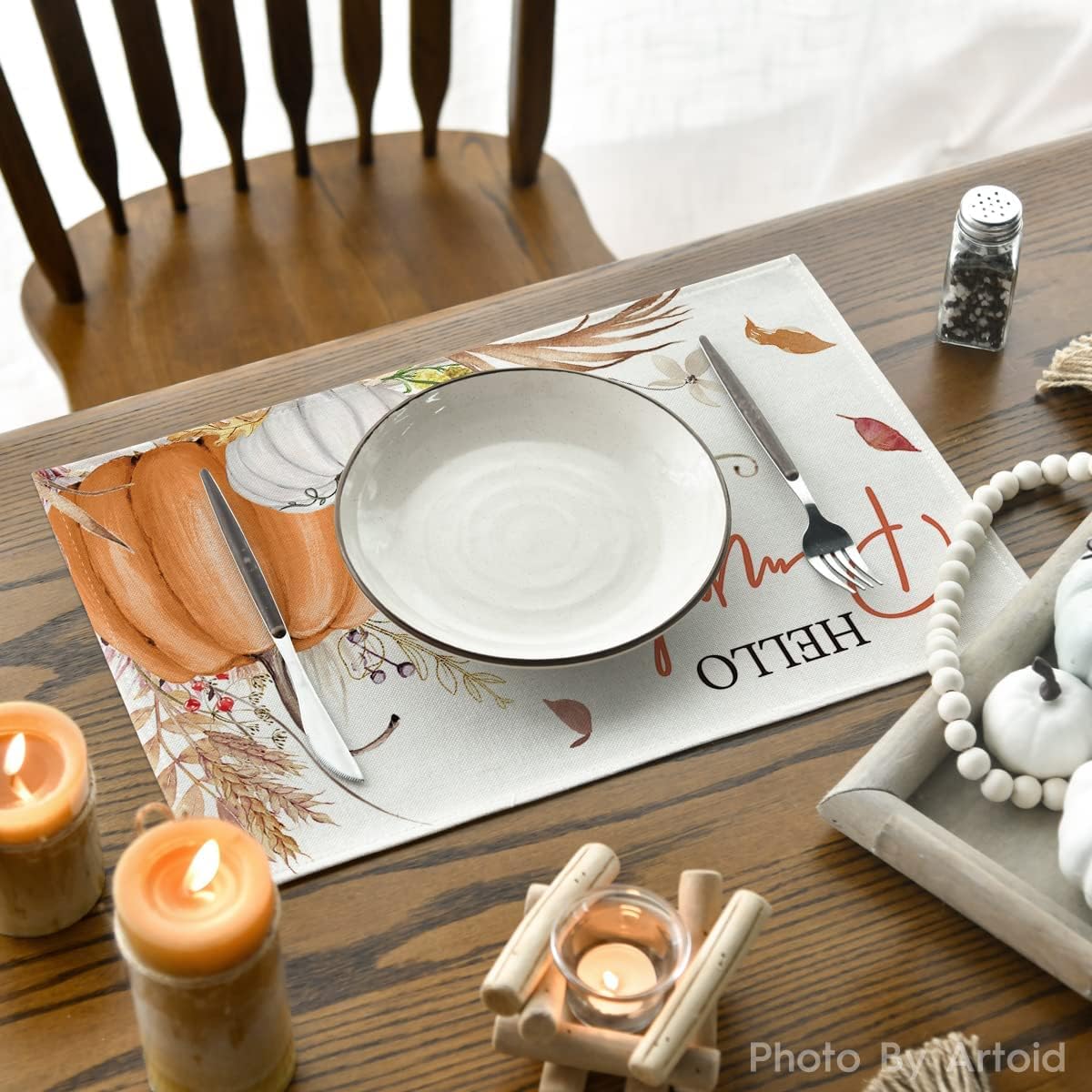 Artoid Mode Hello Pumpkin Fall Placemats Set of 4-12 x 18 Inch
