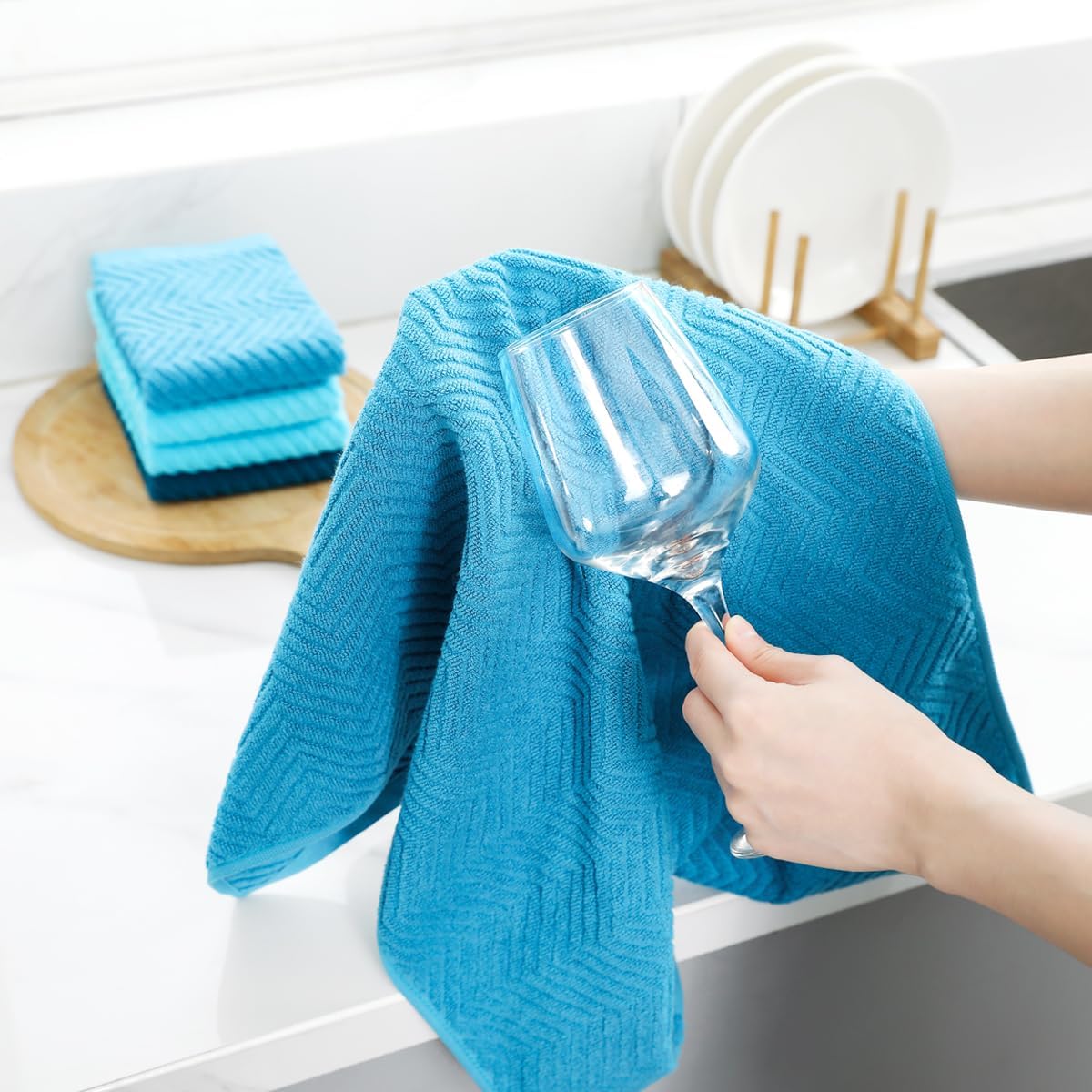 100% Cotton Kitchen Towels and Dishcloths Set, Pack of 8 Super Absorbent 16" x 25" Kitchen Towels and 13" x 13" Dish Cloths (400 GSM)
