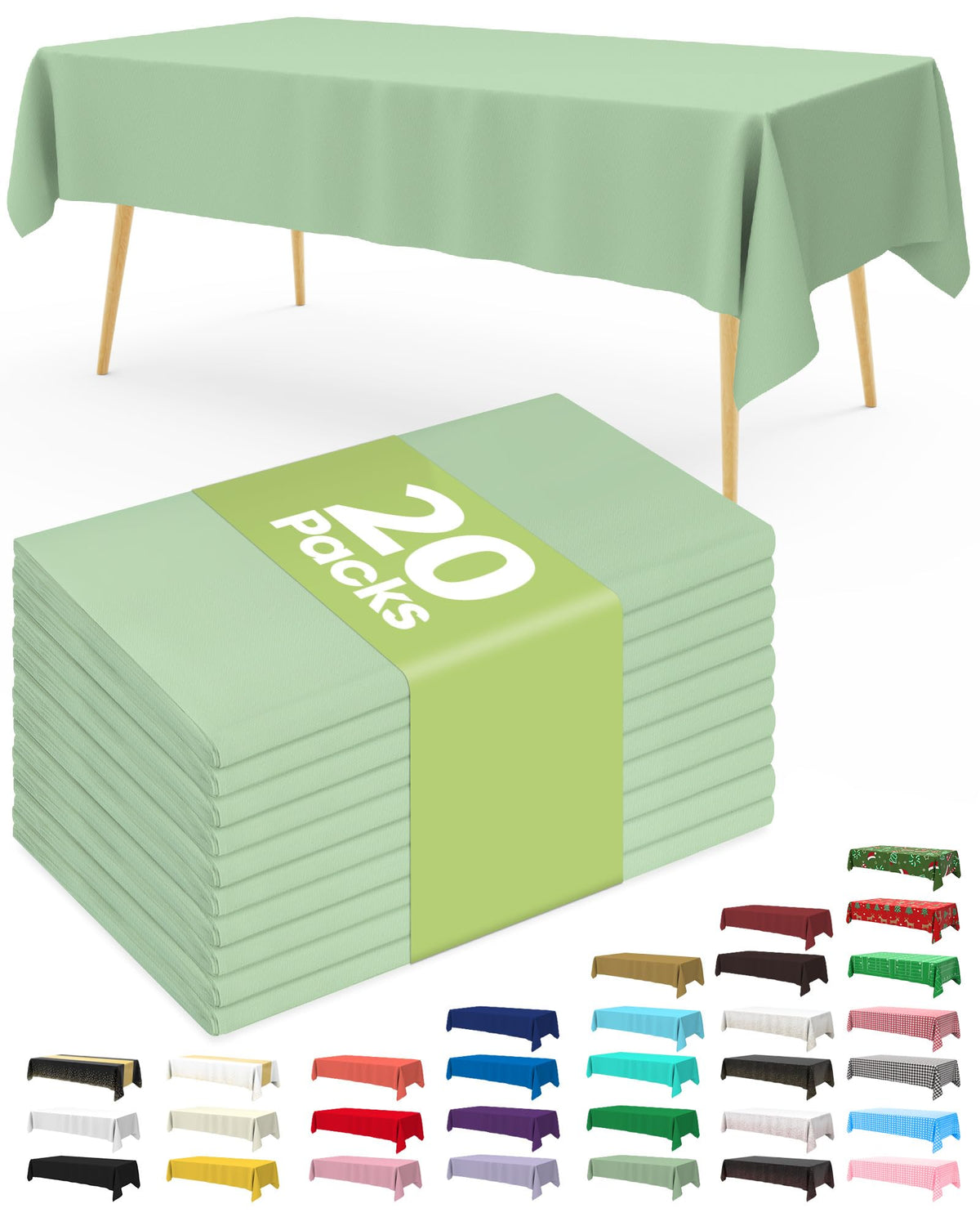 Pureegg 20 Pack Plastic Table Cloth Disposable 54x108 Inch