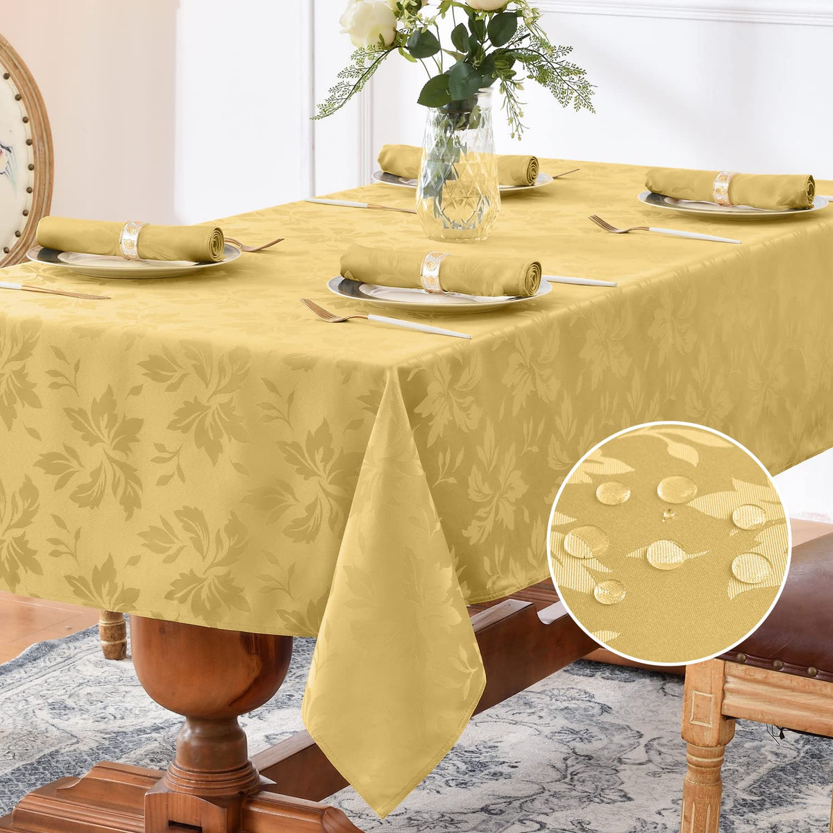 Romanstile Jacquard Rectangle Tablecloth 60 x 120 Inch, White