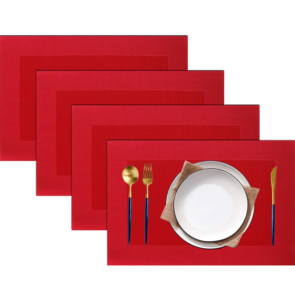 PIGCHCY Placemats,Washable Vinyl Woven Table Mats,Elegant Durable Placemats for Dining Table Set of 4 (18 x 12 inches, Pure Black)