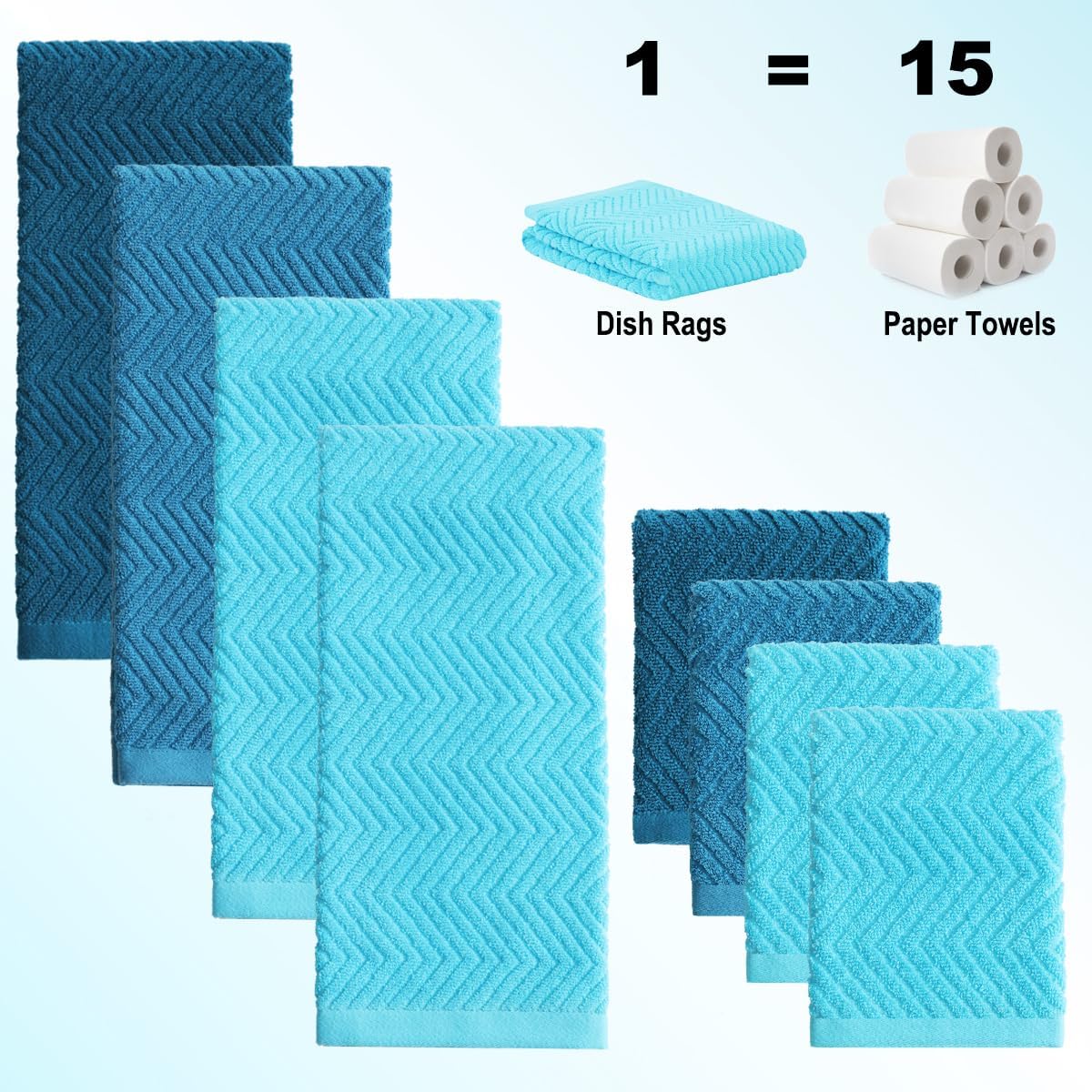 100% Cotton Kitchen Towels and Dishcloths Set, Pack of 8 Super Absorbent 16" x 25" Kitchen Towels and 13" x 13" Dish Cloths (400 GSM)