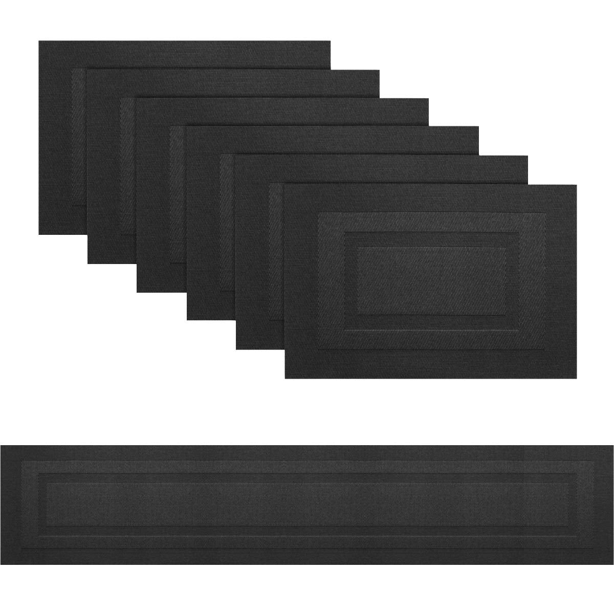 PIGCHCY Placemats,Washable Vinyl Woven Table Mats,Elegant Durable Placemats for Dining Table Set of 4 (18 x 12 inches, Pure Black)