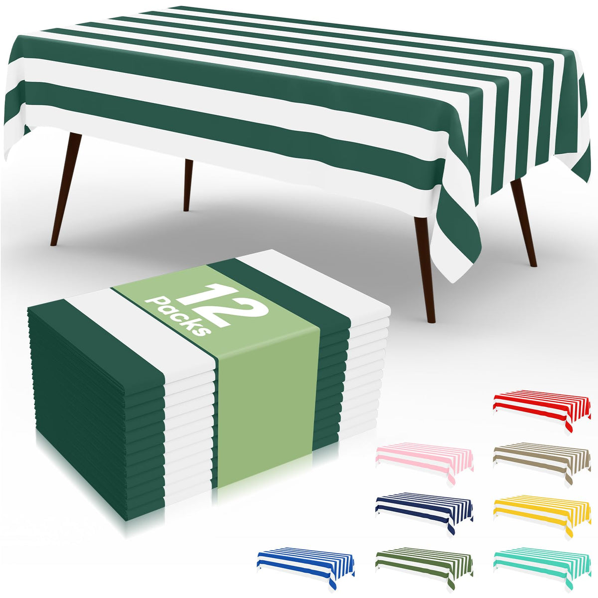 misaya 12 Packs Striped Disposable Table Cloth, 54 x 108 Inch Waterproof Rectangle Tablecloth, Leakproof & Sturdy Decorative Table Covers for Picnic, Party and Outdoor, Brown and White