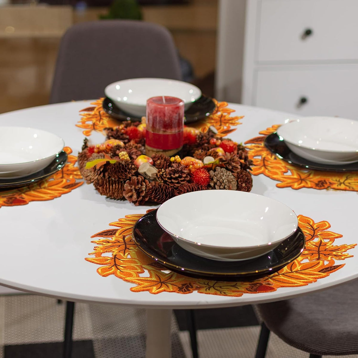 Yingzhao 6 Pcs Fall Leaf Placemats Thanksgiving Orange Table Placemats