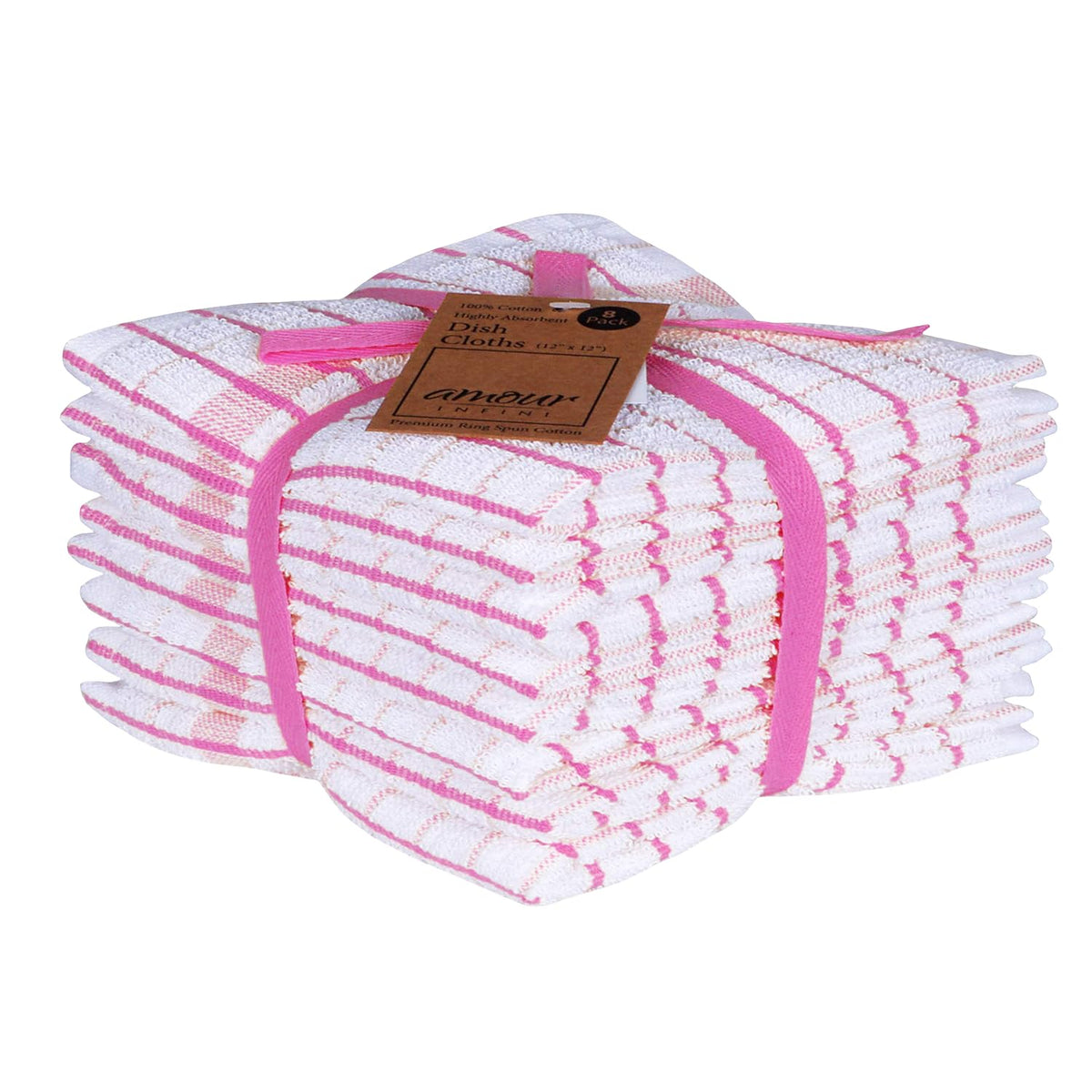 AMOUR INFINI Kitchen Dish Cloths Set of 8 - Ultra Soft, Highly Absorbent, Quick-Drying Terry Cotton Dishcloths 12"x12" Inch Wash & Cleaning Cloths for Kitchen & Dishwashing (D.Grey)