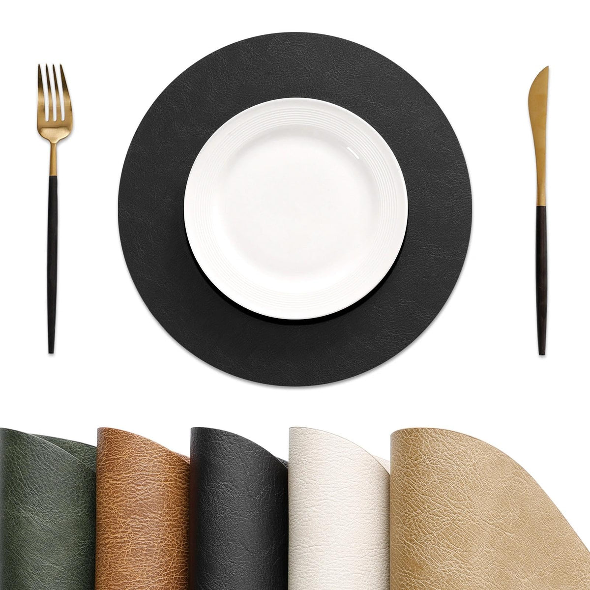 MOSAYT Vinyl Faux Leather Placemats, Set of 6, Black