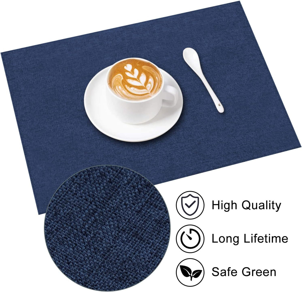 Cloth Placemats Set of 6, Cotton Linen Blend Machine Washable Durable Linen Table Mats, Heat Resistant Placemats Wrinkle Free Place Mats for Dining Table, Easy to Clean (Navy Blue, 6)