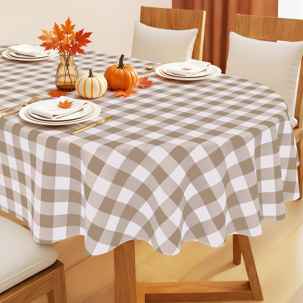 Smiry Fall Tablecloth, Flannel Backed Vinyl Table Cloth, 60"x84"
