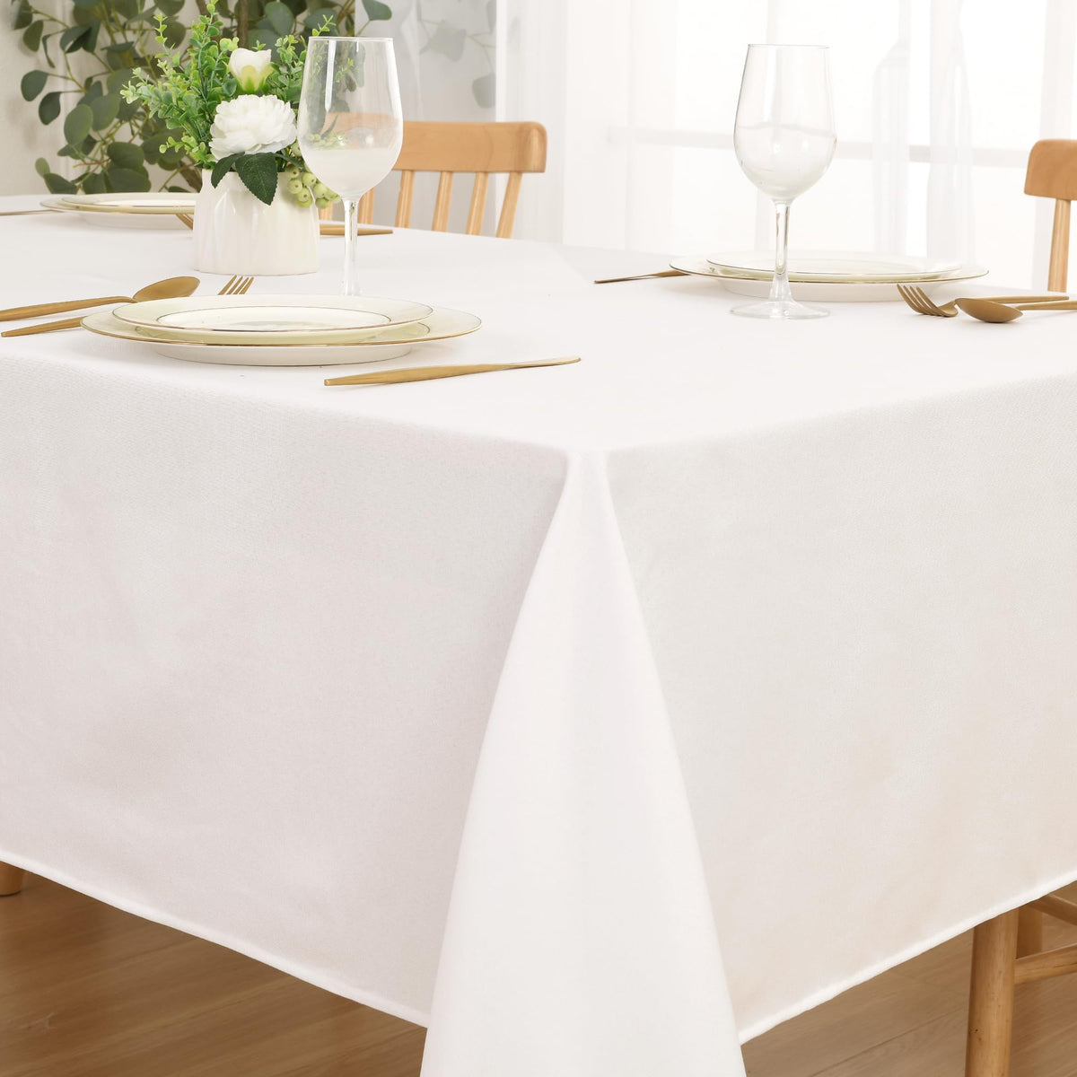 DWCN Rectangle Faux Linen Tablecloth, Table Cover, 54 x 108 Inch, Beige