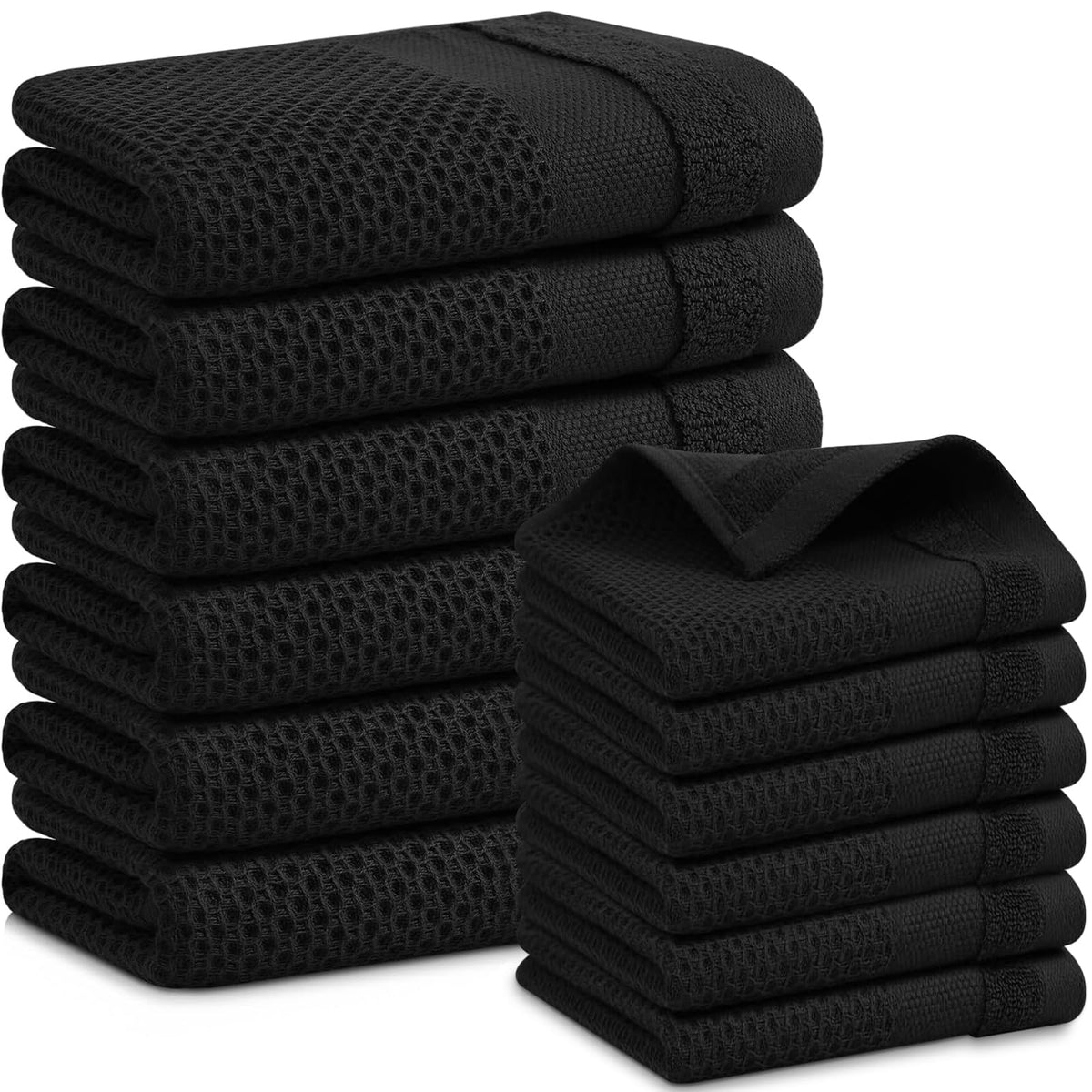 Homaxy 100% Cotton Dish Cloths, 8 Pack - 12 x 12 Inches, Black