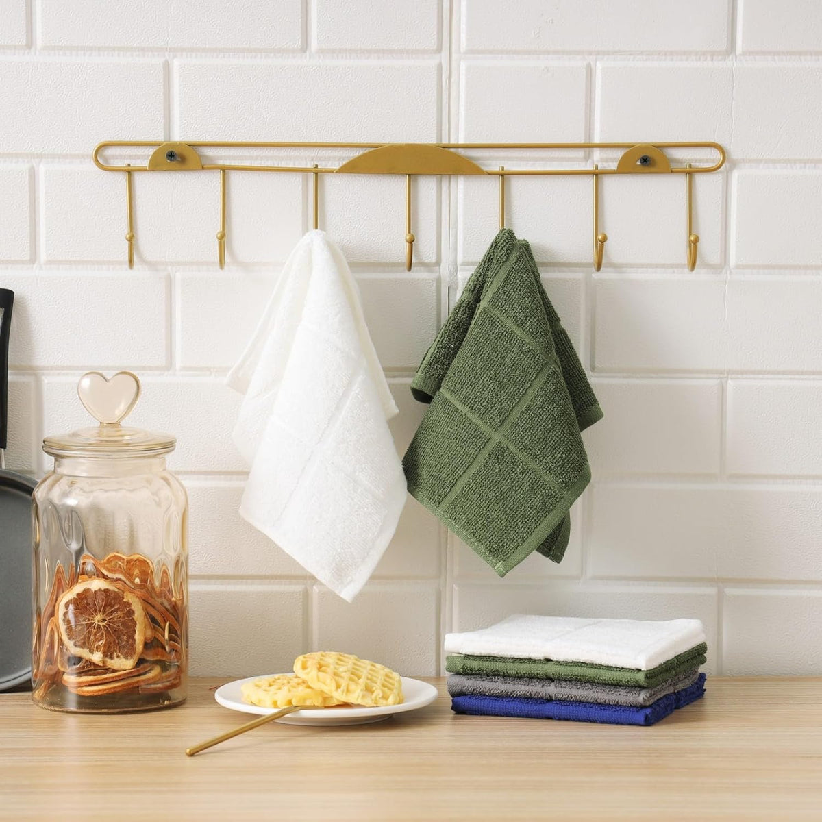 Glynniss Dish Rags for Washing Dishes, 100% Cotton Navy Kitchen WashCloths