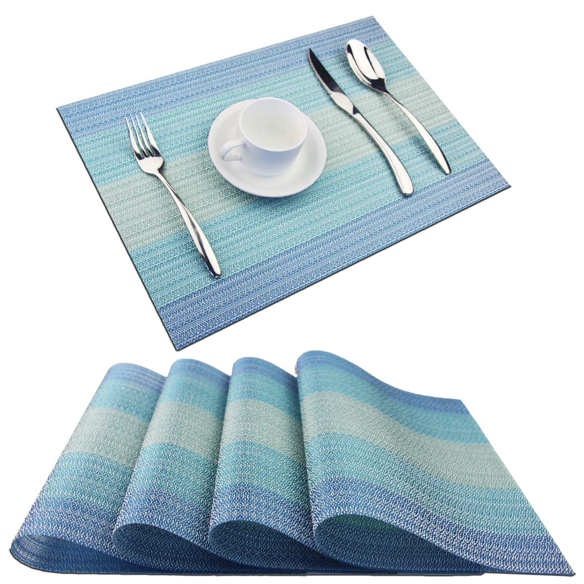 PIGCHCY Placemats,Washable Vinyl Woven Table Mats,Elegant Durable Placemats for Dining Table Set of 4 (18 x 12 inches, Pure Black)