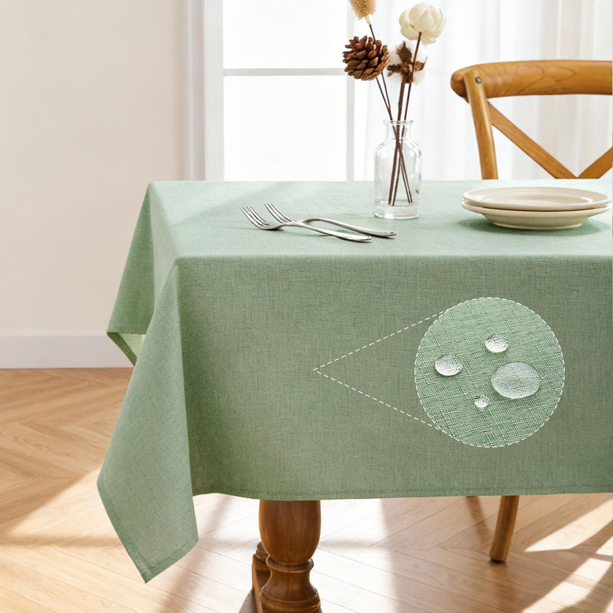 Pureegg Rectangle Linen Tablecloth Waterproof & Stain Resistant, Wrinkle-Free Table Cloth Adds Elegance and Protection, Ideal for Dining, Party, Wedding and Outdoor, 52 x 70 Inch, Sage Green