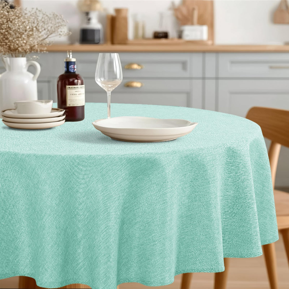 JIUZHEN Faux Linen Rectangle Tablecloth, Wrinkle Stain Resistant Farmhouse Textured Table Cloth Decorative Fabric for Kitchen, Dining, Party, Wedding,Outdoor Use,90 x 132 Inch,Beige