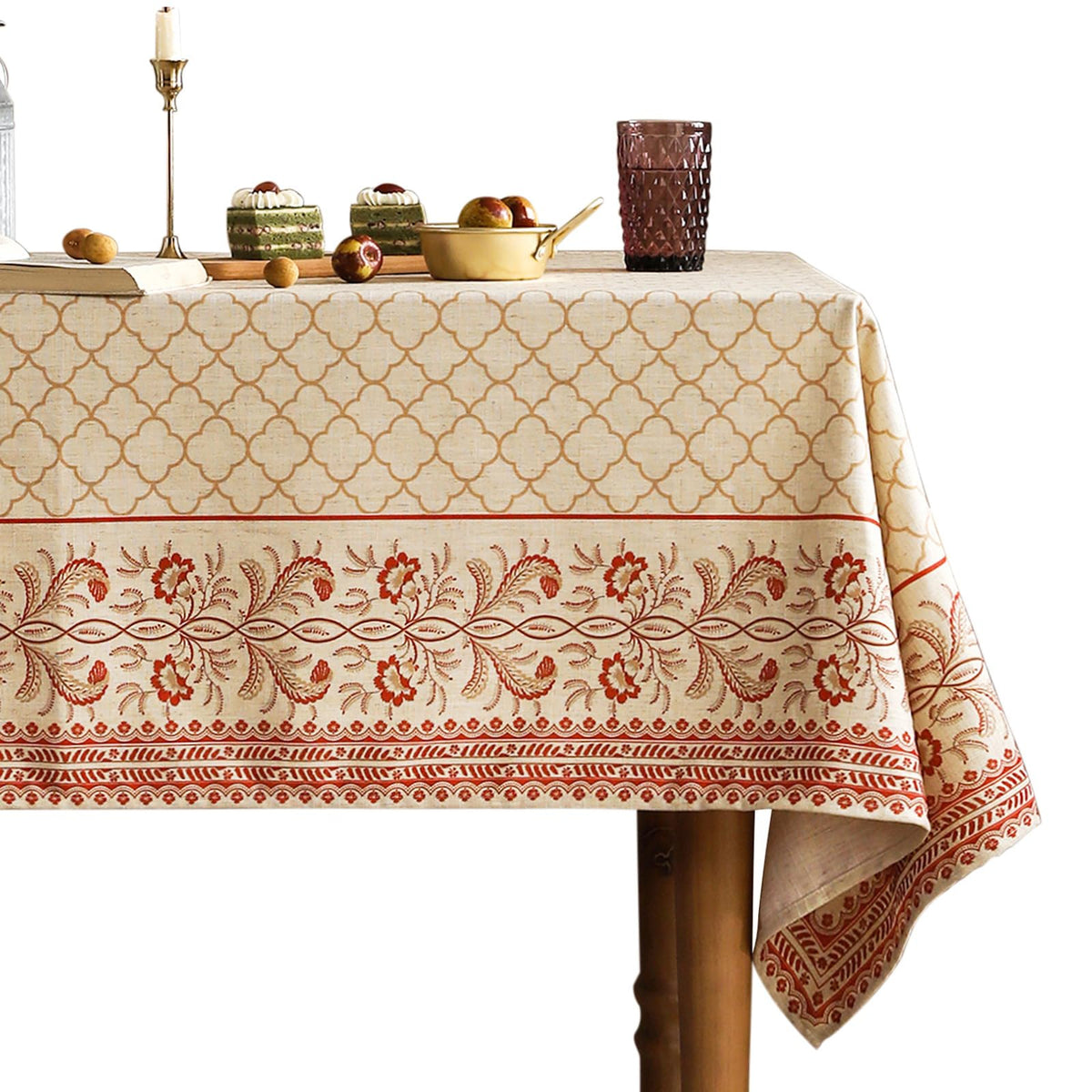 ISAENNE Designer Linen Rectangular Long Tablecloth,118"x67"-Serenity G