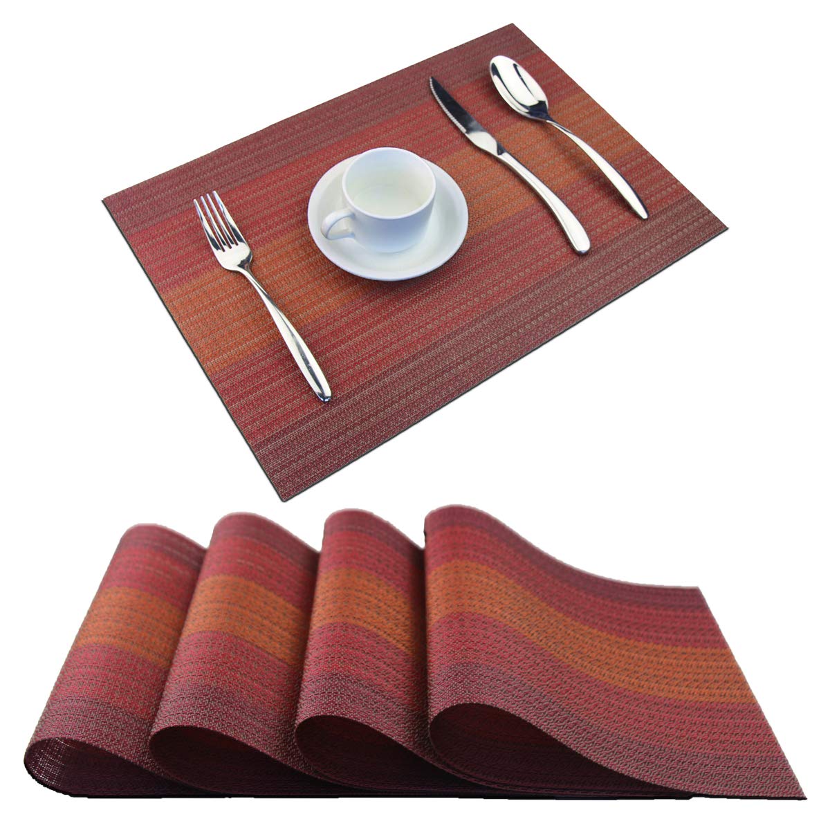 PIGCHCY Placemats,Washable Vinyl Woven Table Mats,Elegant Durable Placemats for Dining Table Set of 4 (18 x 12 inches, Pure Black)