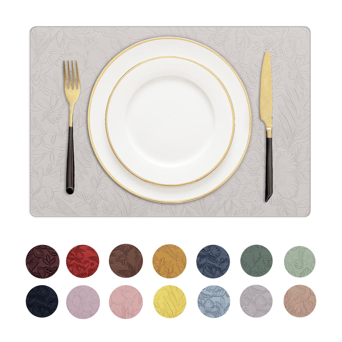 Romanstile Faux Leather Vinyl Placemats Set of 6, Light Grey