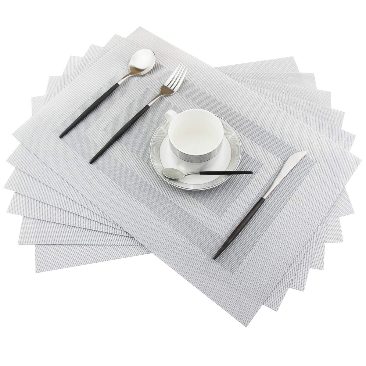 PIGCHCY Placemats,Washable Vinyl Woven Table Mats,Elegant Durable Placemats for Dining Table Set of 4 (18 x 12 inches, Pure Black)