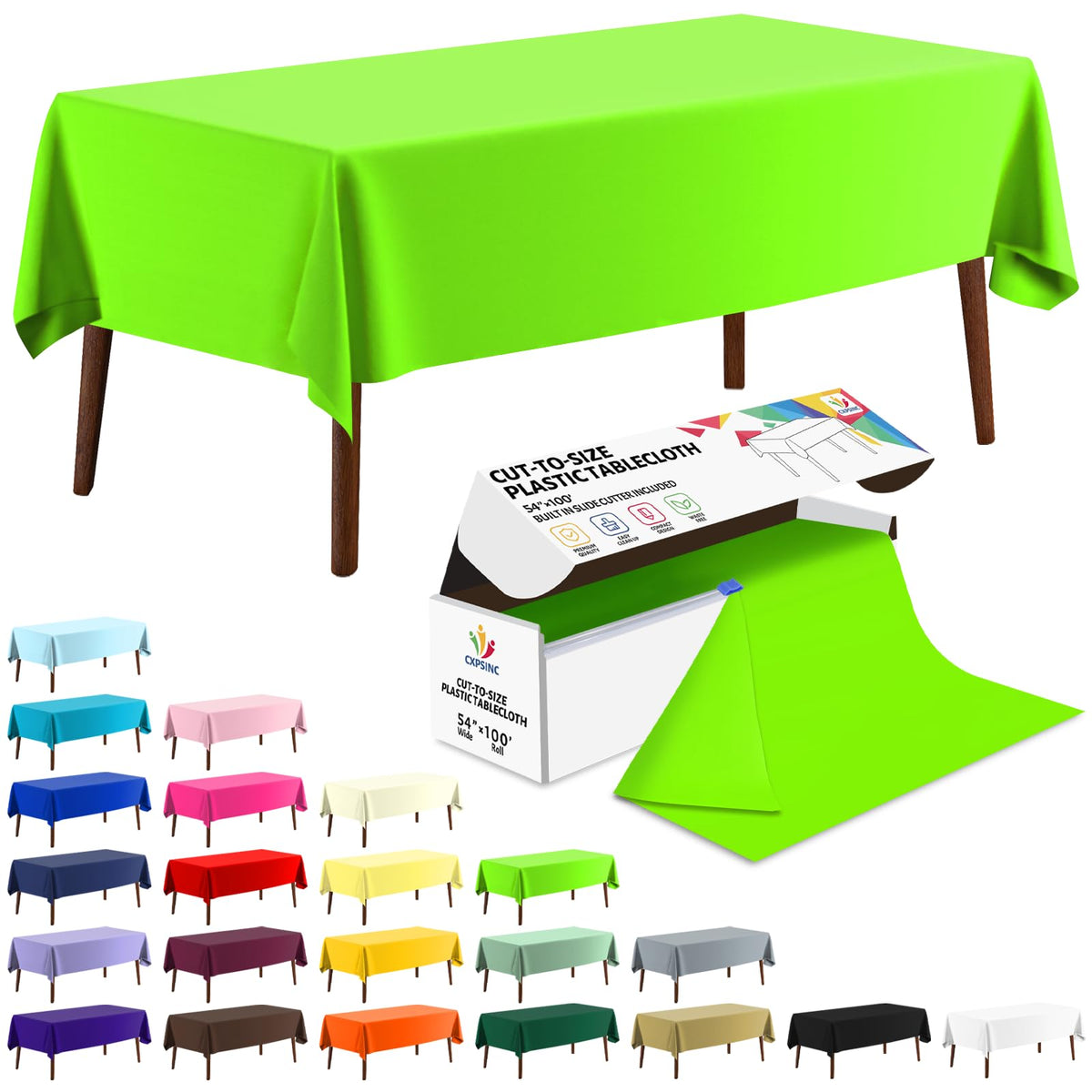 CXPSINC White Plastic Table Cloth Disposable Tablecloth Roll 54 Inch X 300 Feet Plastic Table Cover Roll with Slide Cutter for Picnics, Parties, Banquet, Birthdays, Weddings