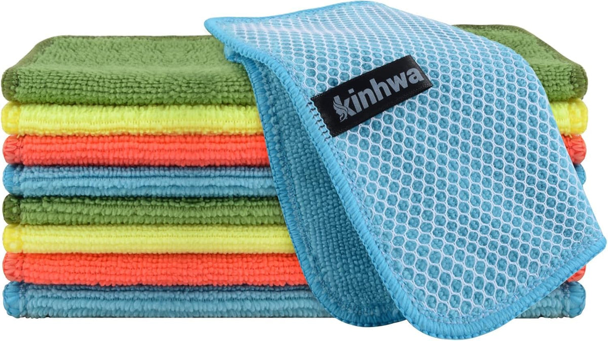 KinHwa Dish Cloths for Washing Dishes with Scrub Side, Microfiber Dish Rags