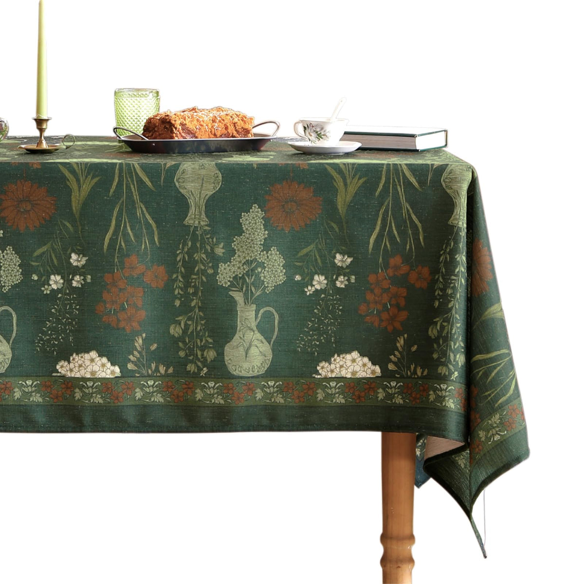 ISAENNE Designer Linen Rectangular Long Tablecloth,118"x67"-Serenity G