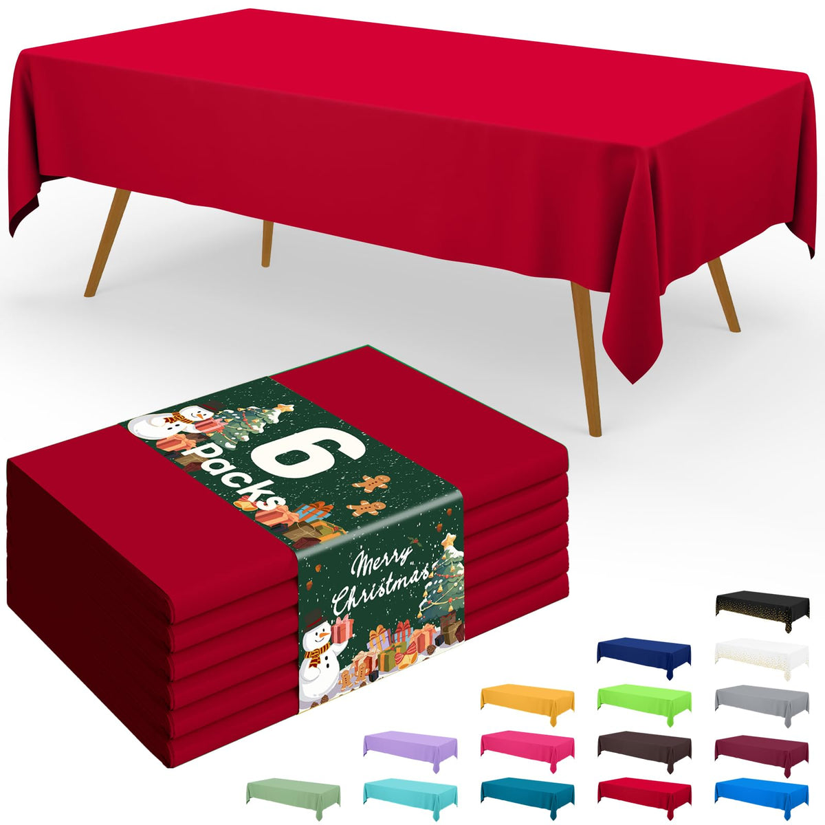 Smiry Plastic Disposable Waterproof Table Cloth - 54 x 108 Inch, 6 Packs