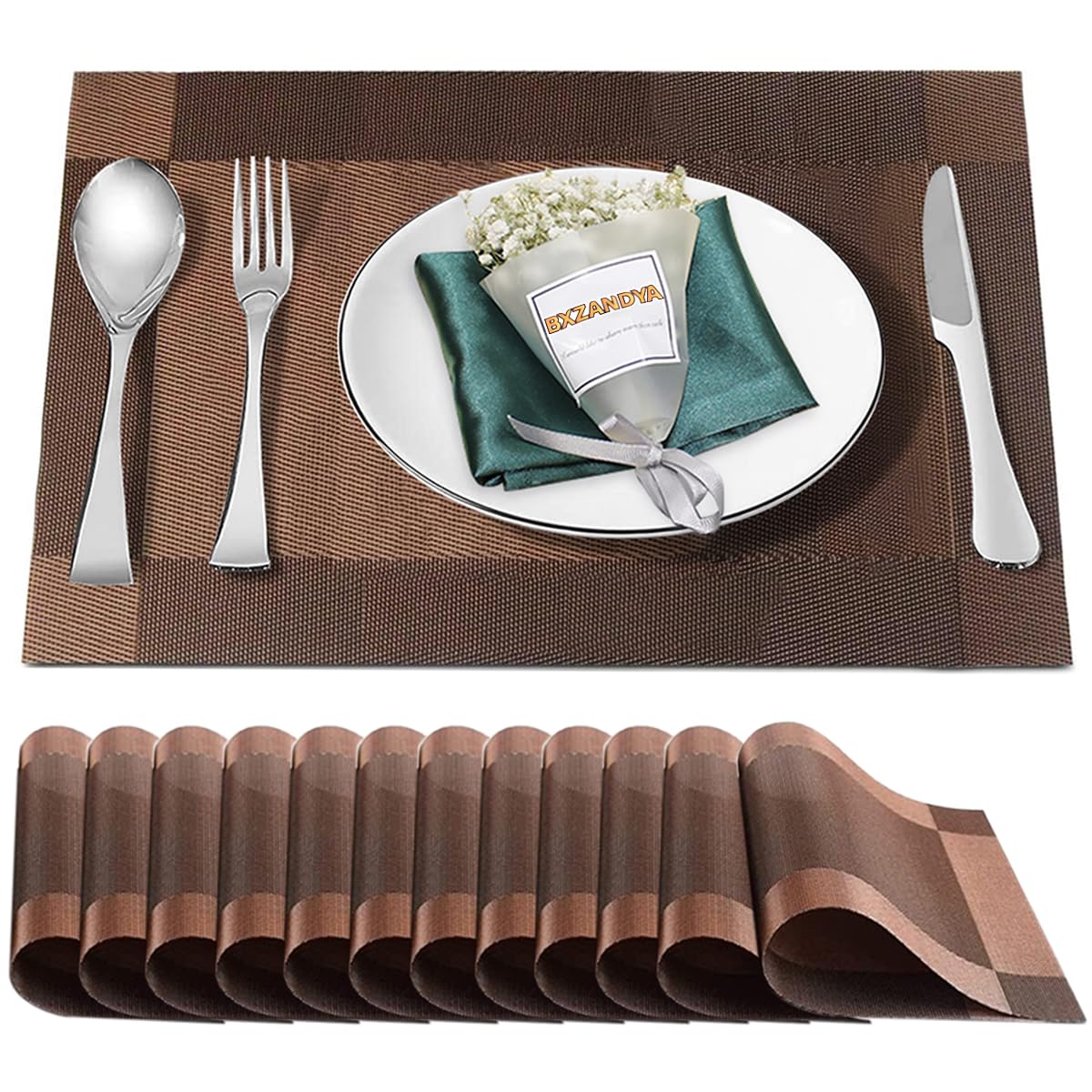 Beige Vinyl Placemats Set of 8,Washable Dining PVC Table Mats