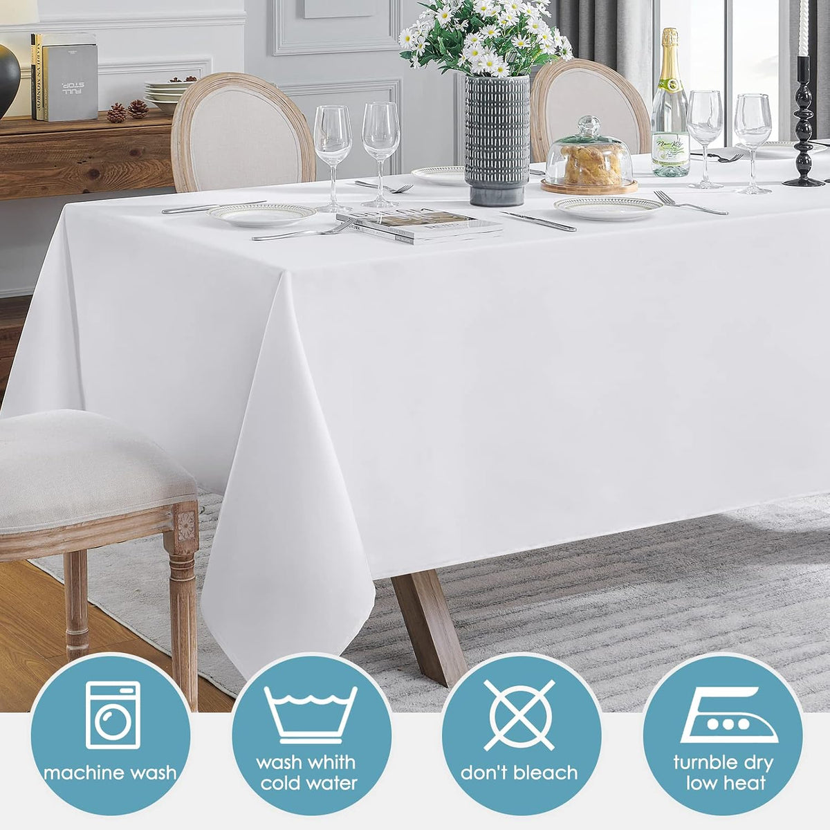 VidaFete Classic Series 10 Pack 90 * 132inch White Rectangle Tablecloth