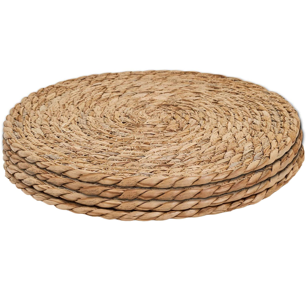 Defined Deco Woven Placemats Set of 10,12" Round Rattan Placemats,Natural Hand-Woven Water Hyacinth Placemats,Farmhouse Weave Place Mats,Rustic Braided Wicker Table Mats for Dining Table,Home,Wedding.