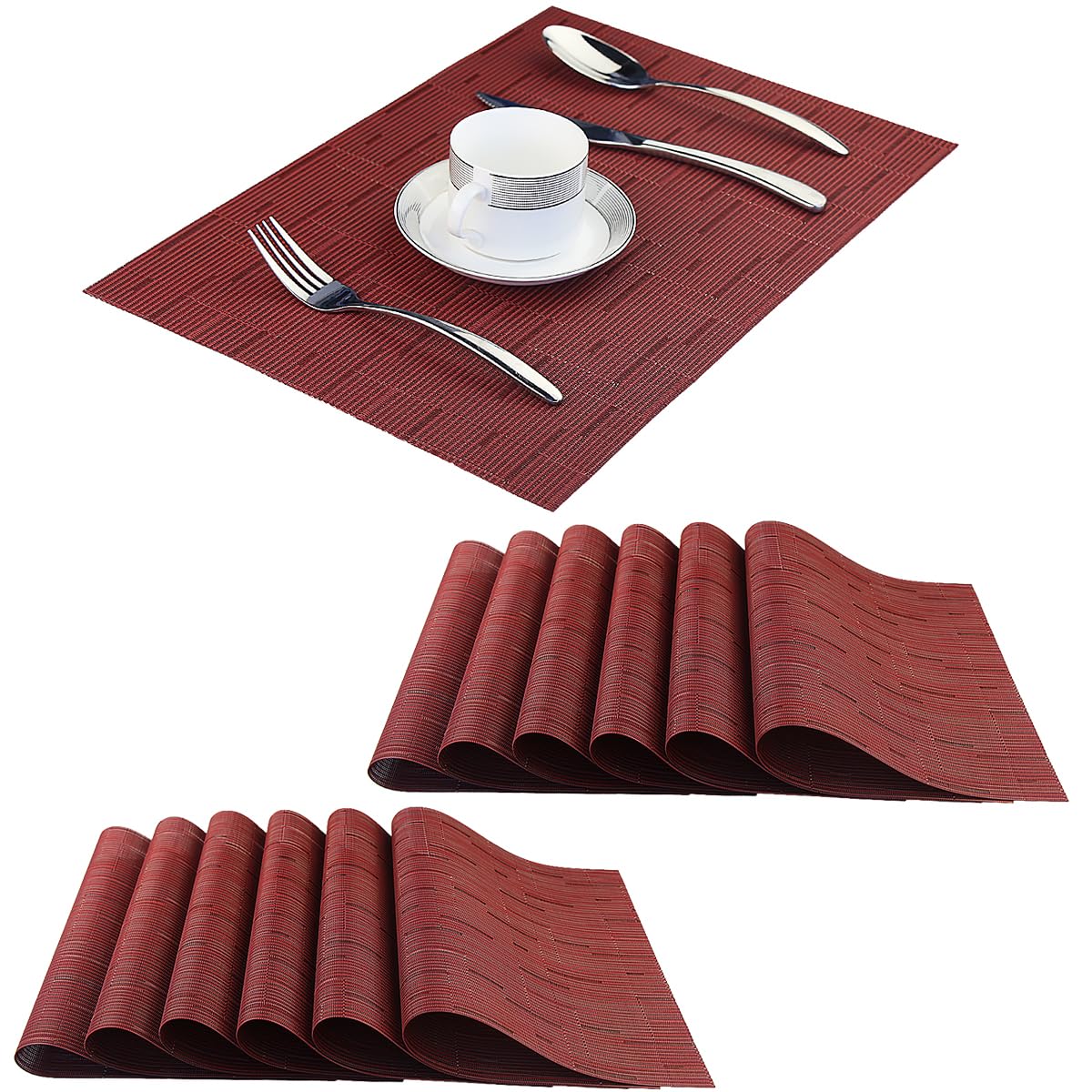 PIGCHCY Placemats,Washable Vinyl Woven Table Mats,Elegant Durable Placemats for Dining Table Set of 4 (18 x 12 inches, Pure Black)