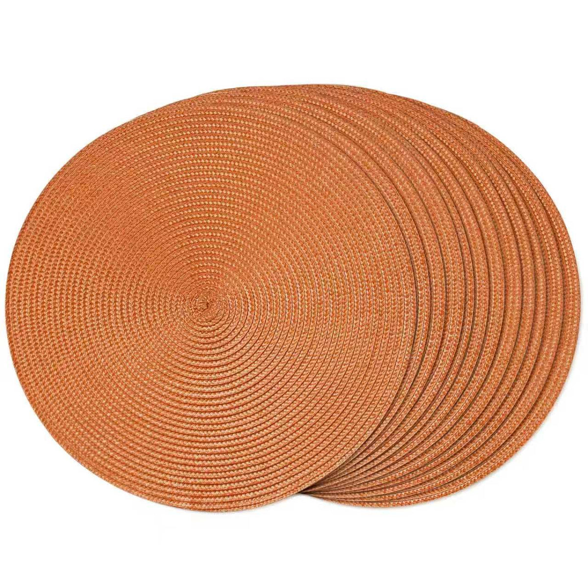 FunWheat Round Braided Placemats Set of 6 Table Mats for Dining Tables Woven Washable Non-Slip Place mats 15 inch(Orange, 6pcs)