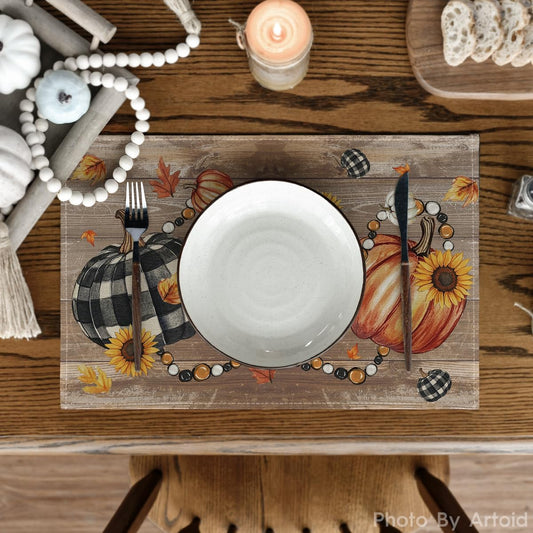 Artoid Mode Wood Pumpkins Sunflowers Fall Placemats Set of 4-12 x 18 Inch