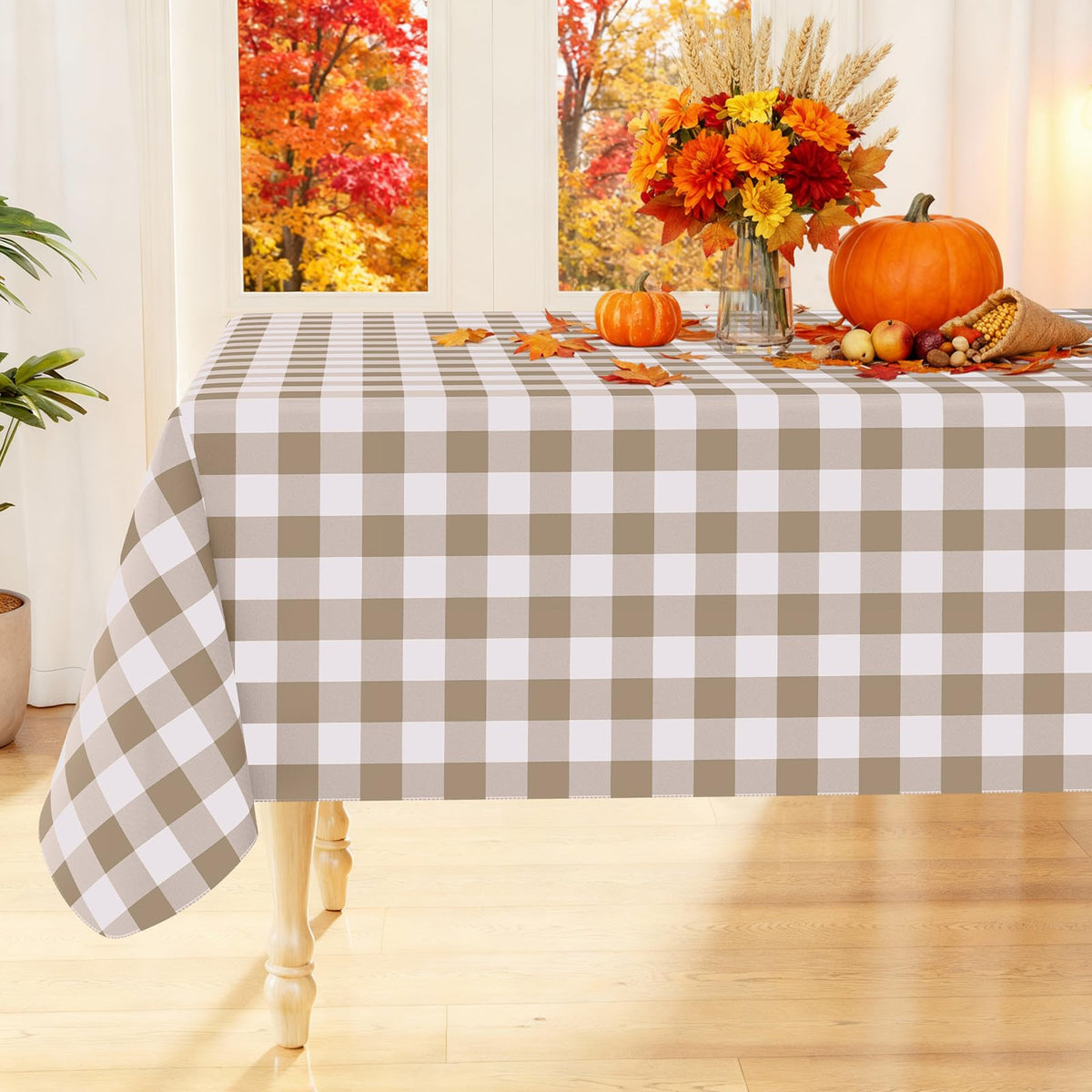 Smiry Fall Tablecloth, Flannel Backed Vinyl Table Cloth, 60"x84"