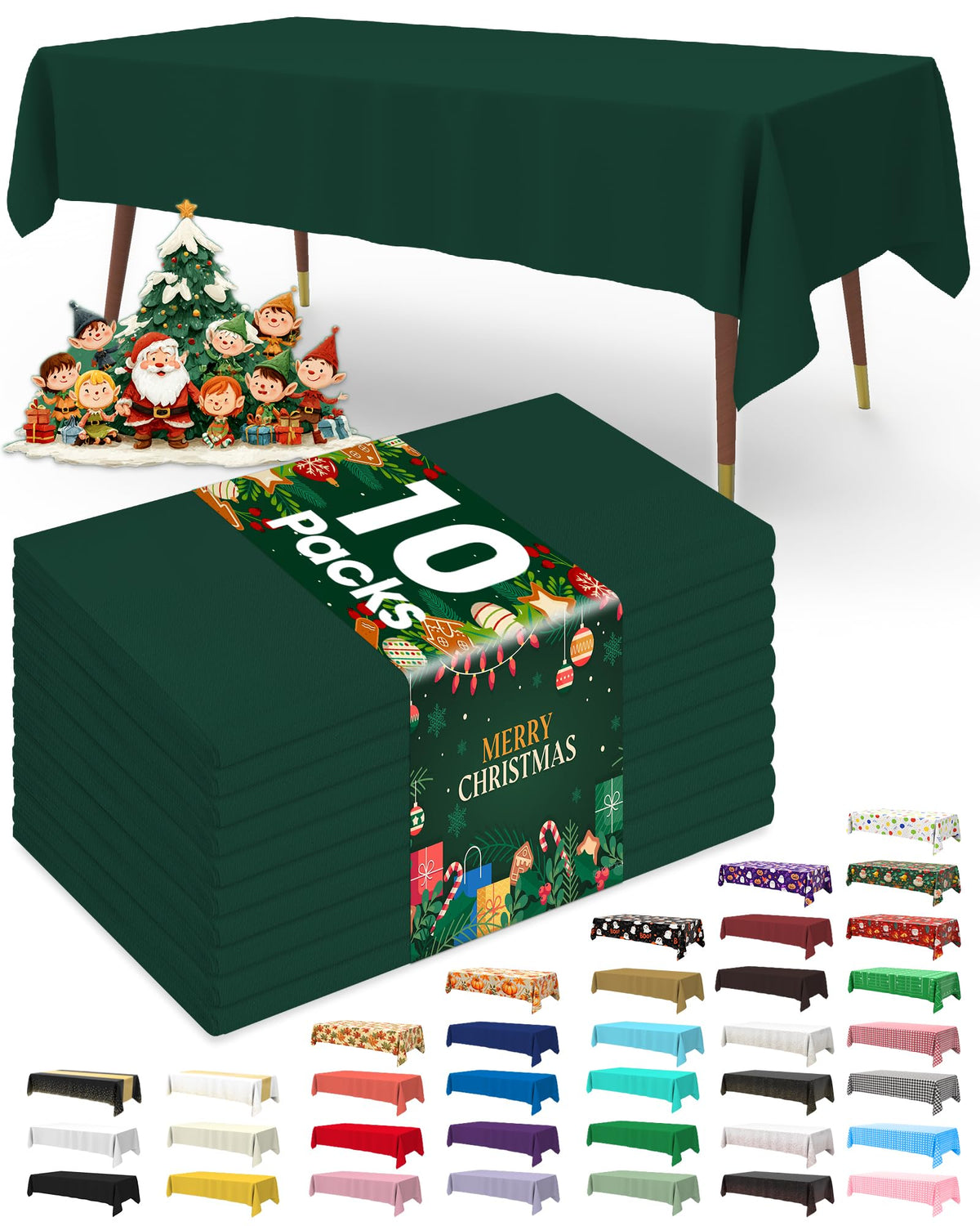 Pureegg Plastic Table Cloth Disposable 10 Pack, 54 x 108 Inch Table Cloths, Halloween Party Decorations, Summerween Decor, Halloween Tablecloths, Rectangle, Plastic Cover, Leakproof & Sturdy, Black