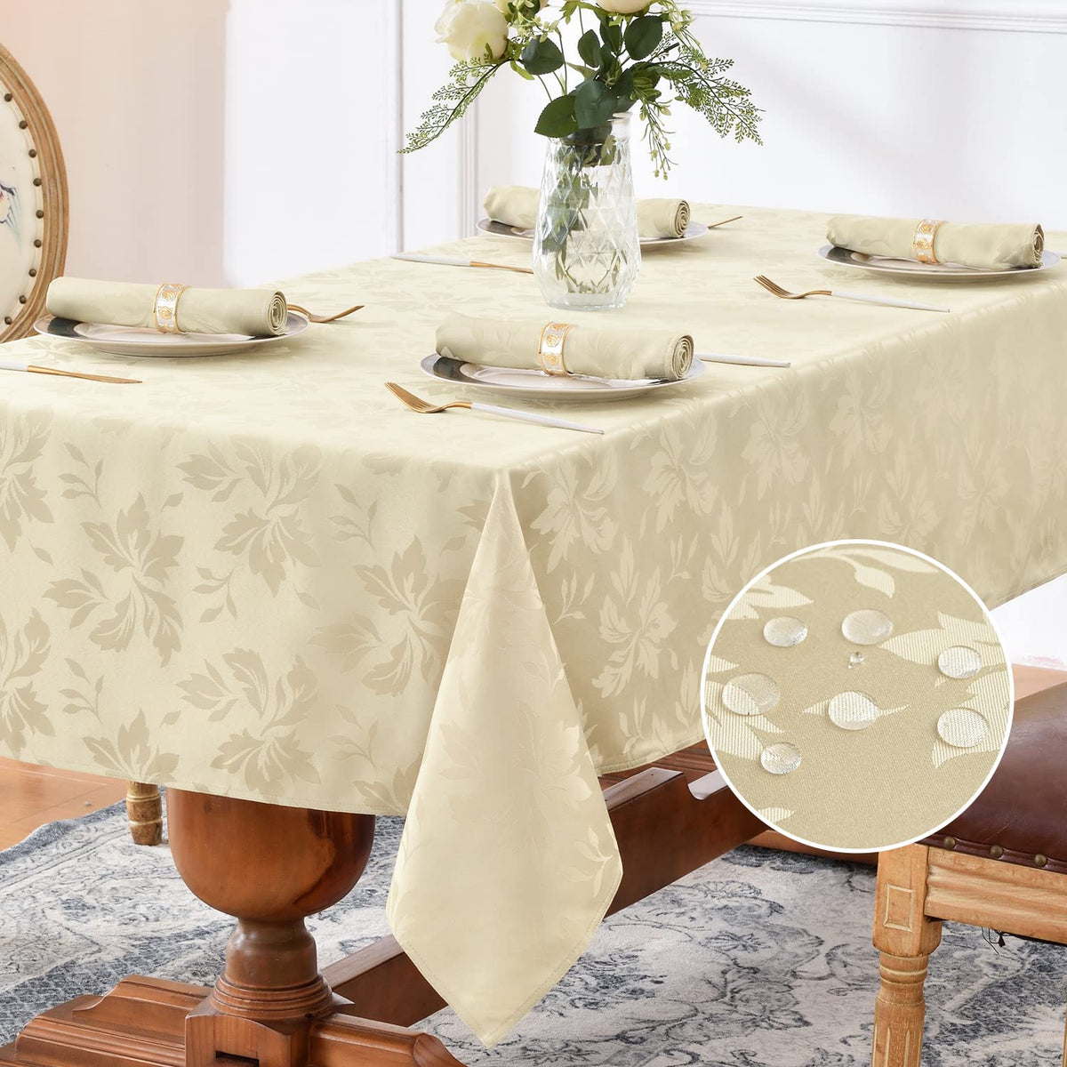 Romanstile Jacquard Rectangle Tablecloth 60 x 120 Inch, White