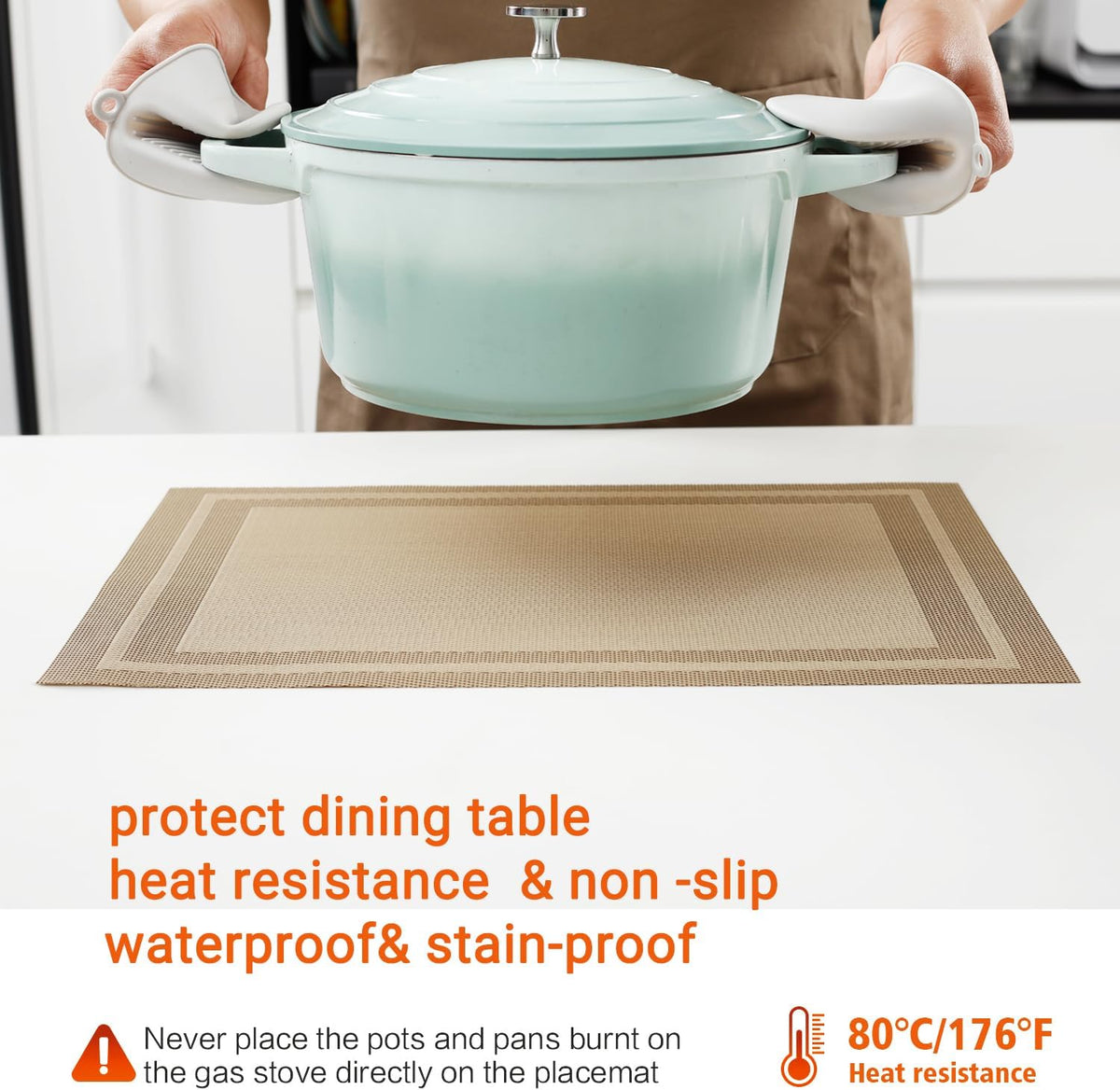 Beige Vinyl Placemats Set of 8,Washable Dining PVC Table Mats