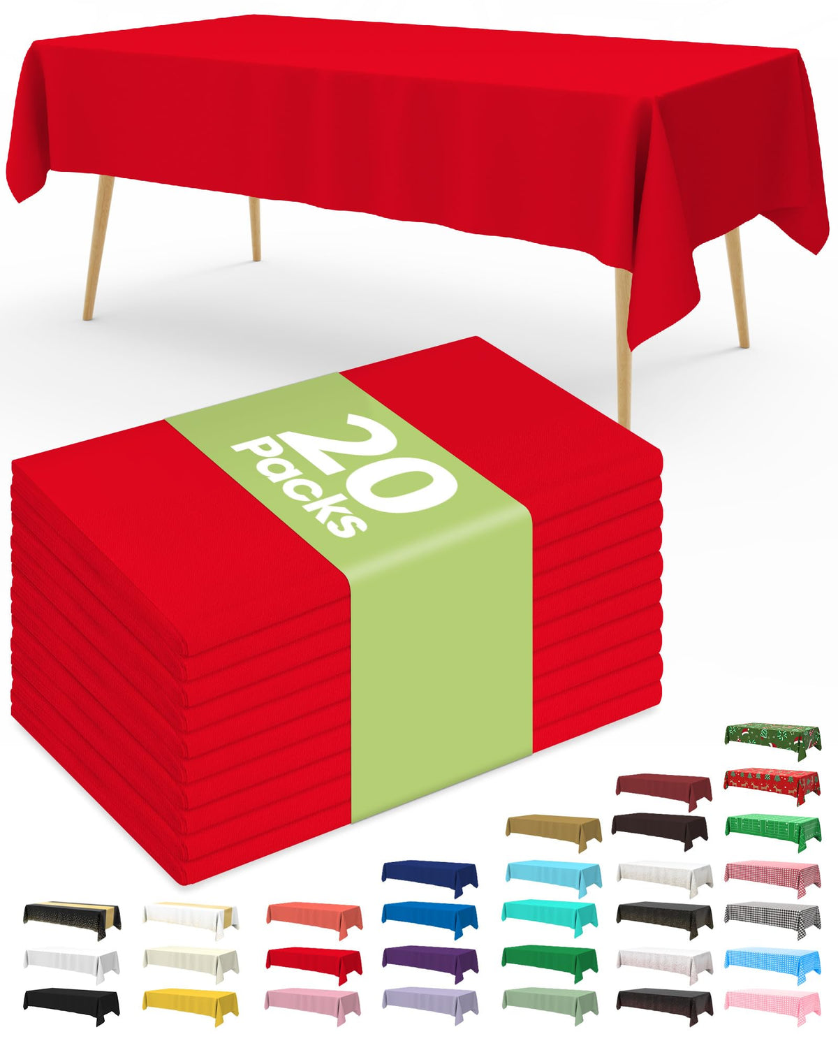 Pureegg 20 Pack Plastic Table Cloth Disposable 54x108 Inch