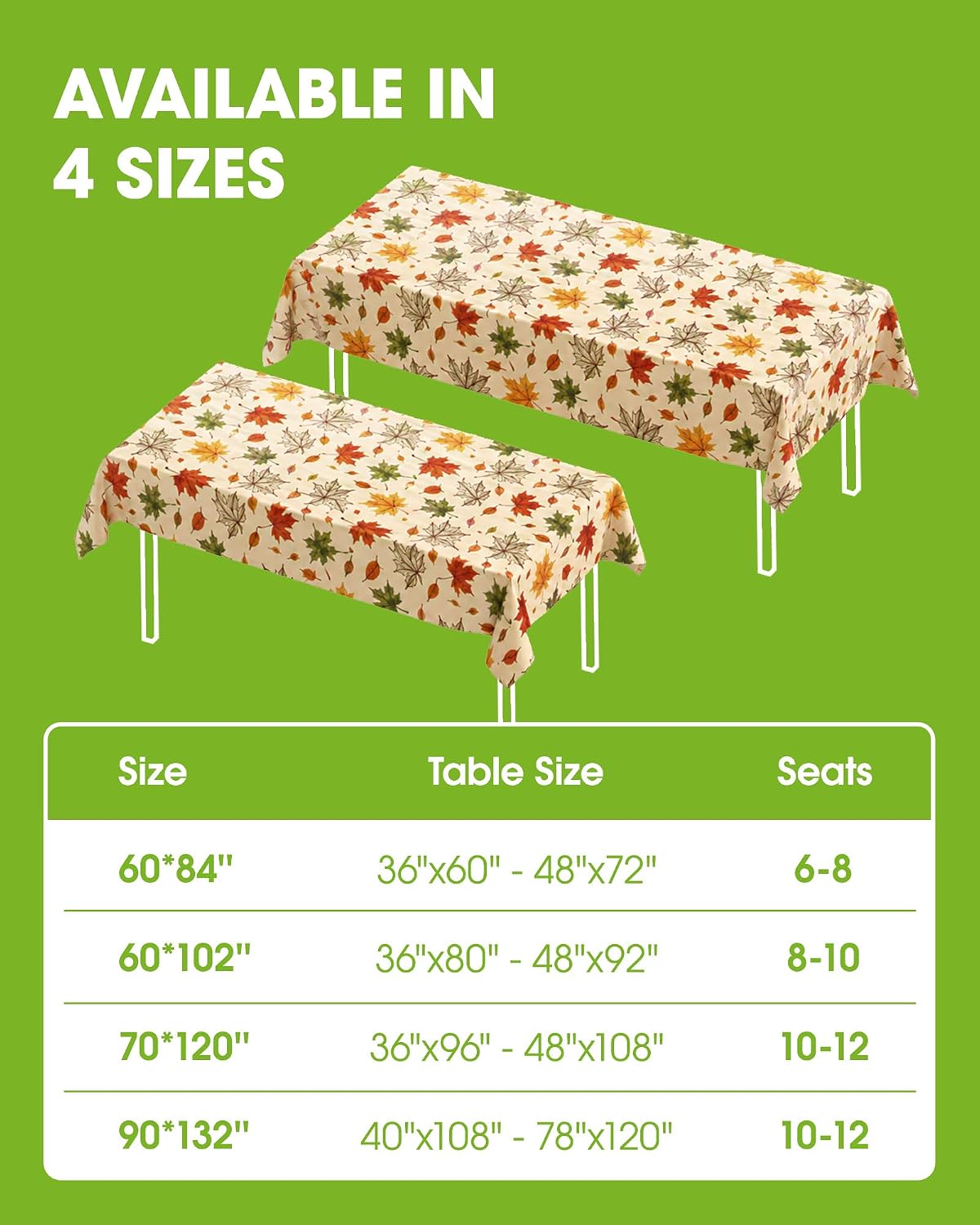 Pureegg Polyester Fall Tablecloth 60" x 84" 1 Pack Autumn Leaves