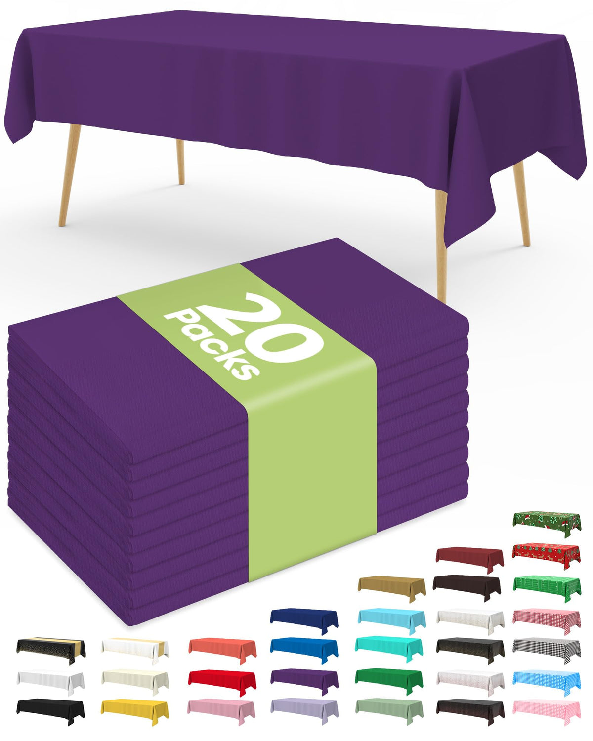 Pureegg 20 Pack Plastic Table Cloth Disposable 54x108 Inch