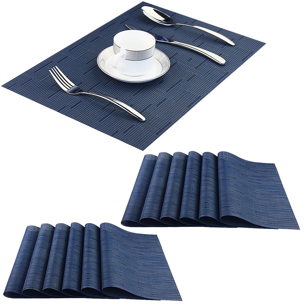 PIGCHCY Placemats,Washable Vinyl Woven Table Mats,Elegant Durable Placemats for Dining Table Set of 4 (18 x 12 inches, Pure Black)