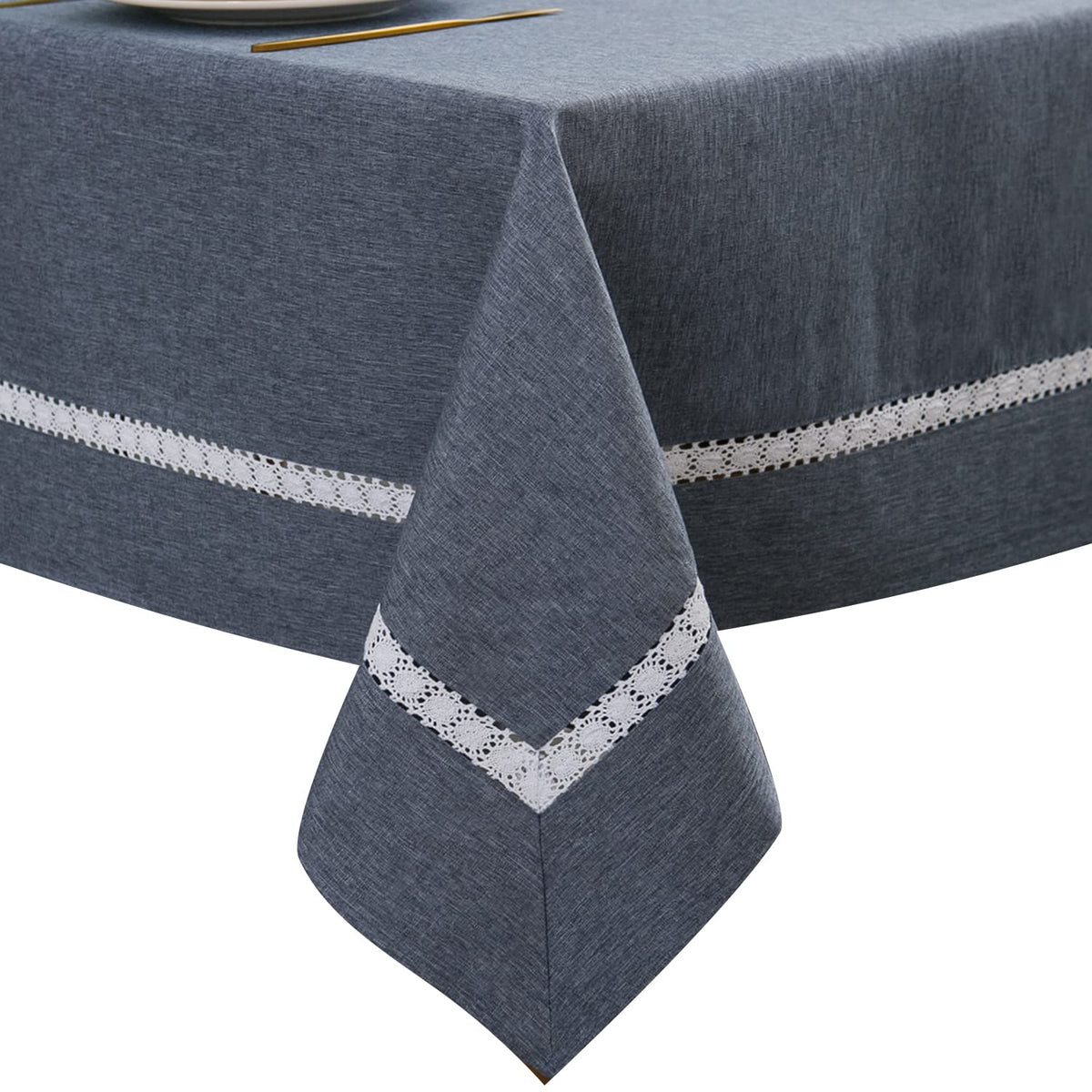 EHouseHome Heavy Duty Fabric Tablecloth with White Lace-Waterproof/Wrinkle Free/Stain Resistant/Oil Proof-for Dining,Indoor&Outdoor,Wedding,Holiday,White,Rectangle 60x120Inch