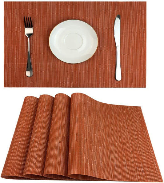 WAZAIGUR Placemats Set of 4 for Dining Table, 17.7" x 11.8", Orange