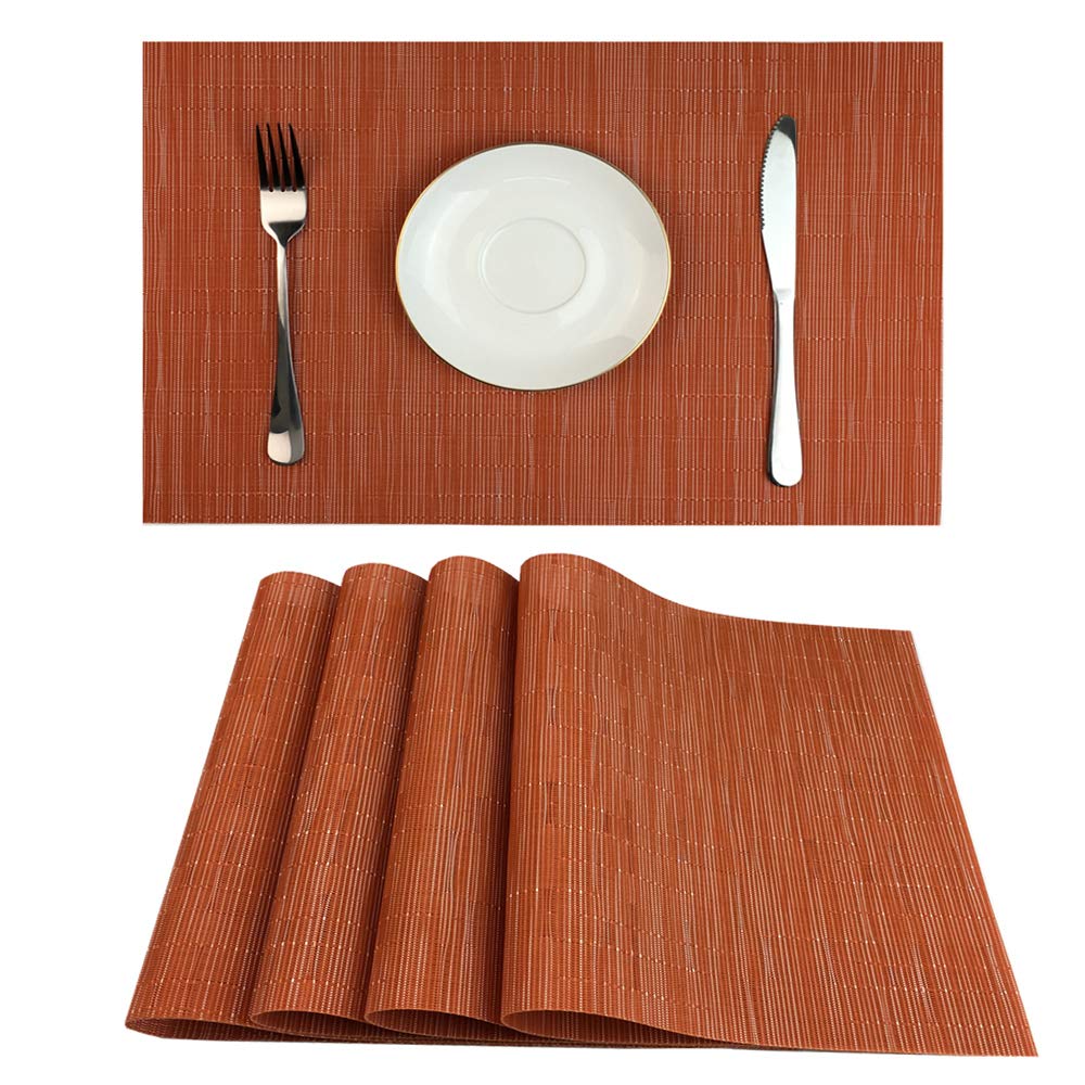 WAZAIGUR Placemats Set of 4 for Dining Table, 17.7" x 11.8", Orange